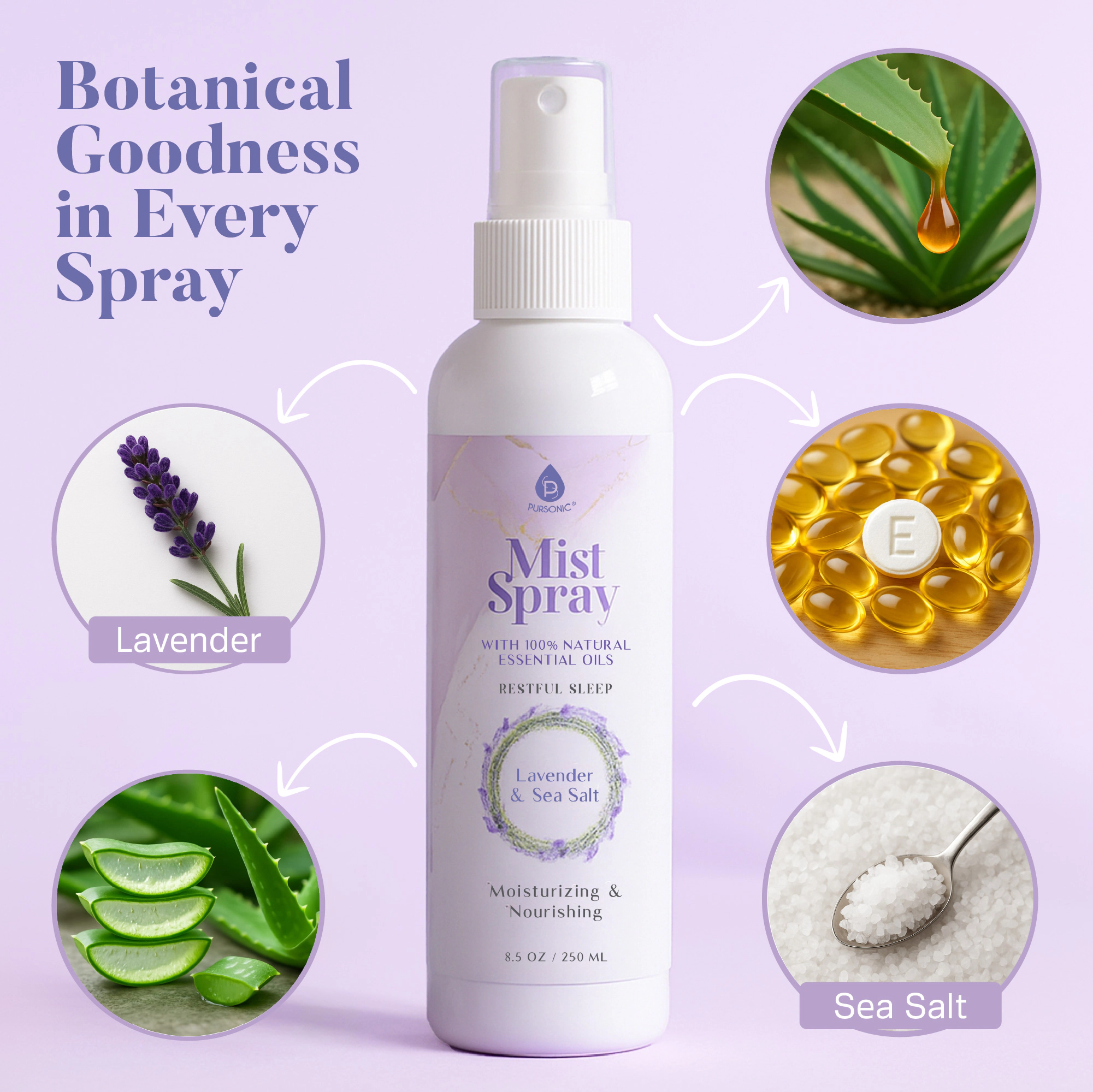 Pursonic Unisex Aromatherapy Lavender & Sea Salt Mist Spray with 100% Natural Essential Oils