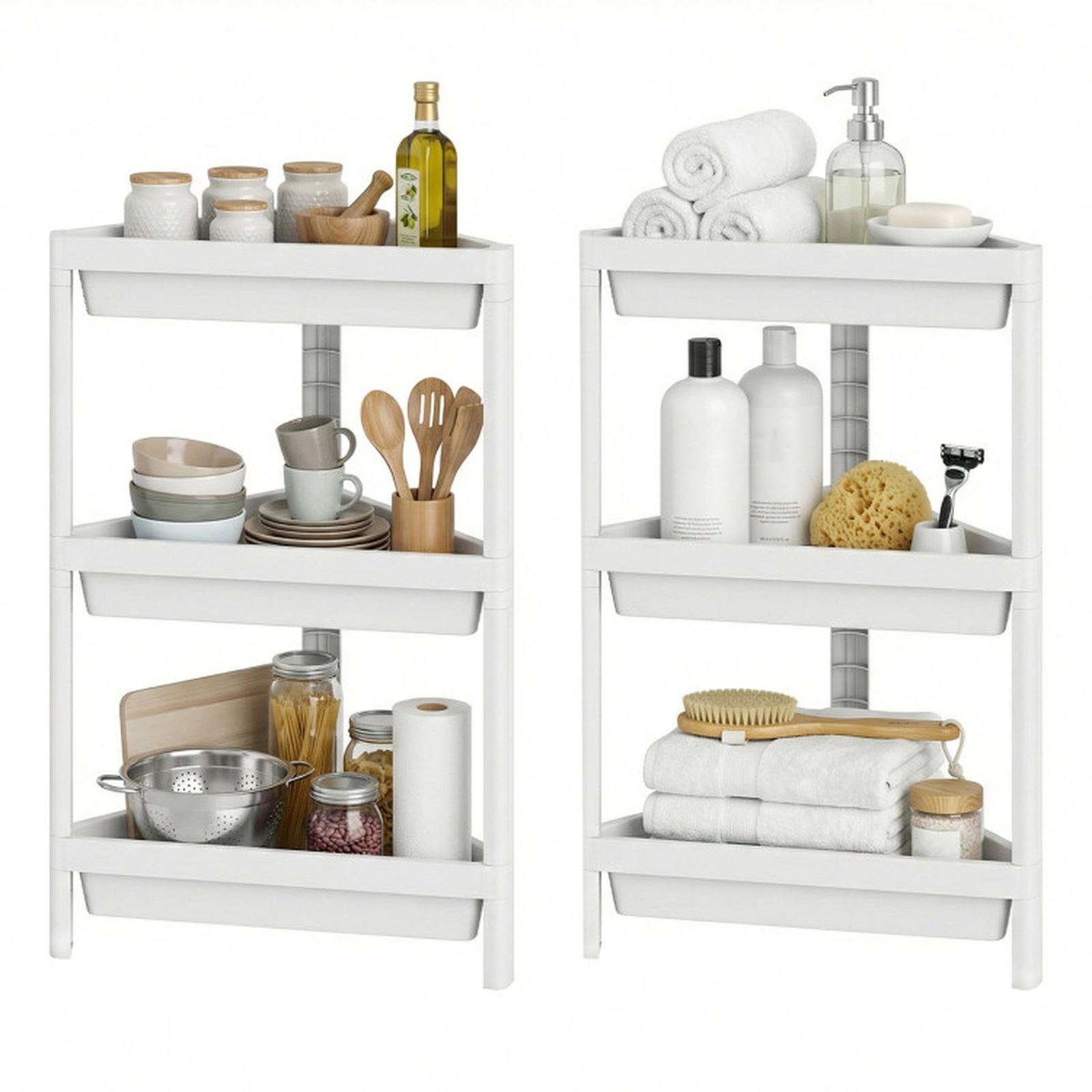 SUGIFT 2-Pack 3-Tier Detachable Corner Shower Caddy Storage Rack 10-in x 17.5-in x 26.5-in 18-lb per Shelf White
