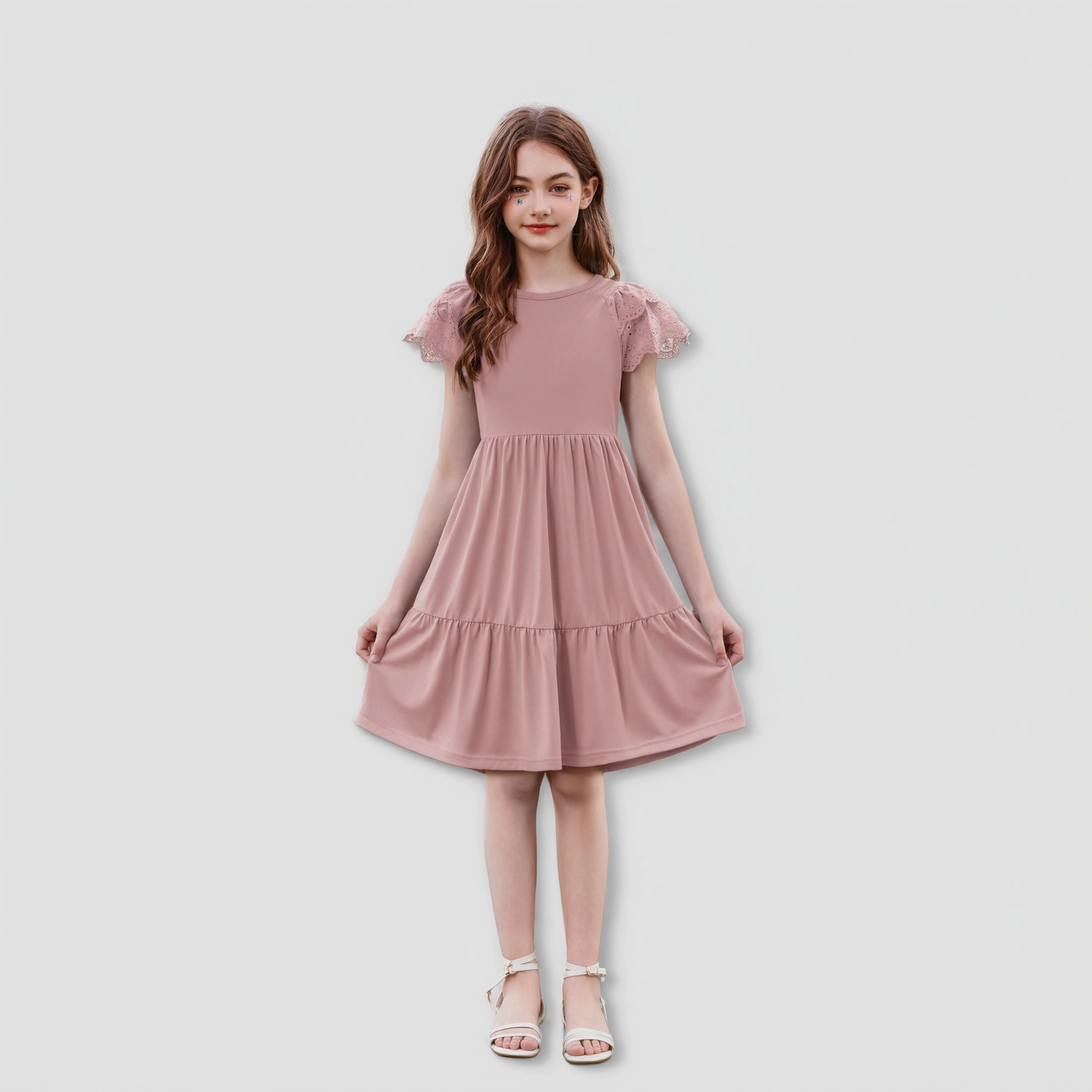 Arshiner Girls Summer Dresses Casual Flutter Sleeve Aline Midi Dress With Pockets