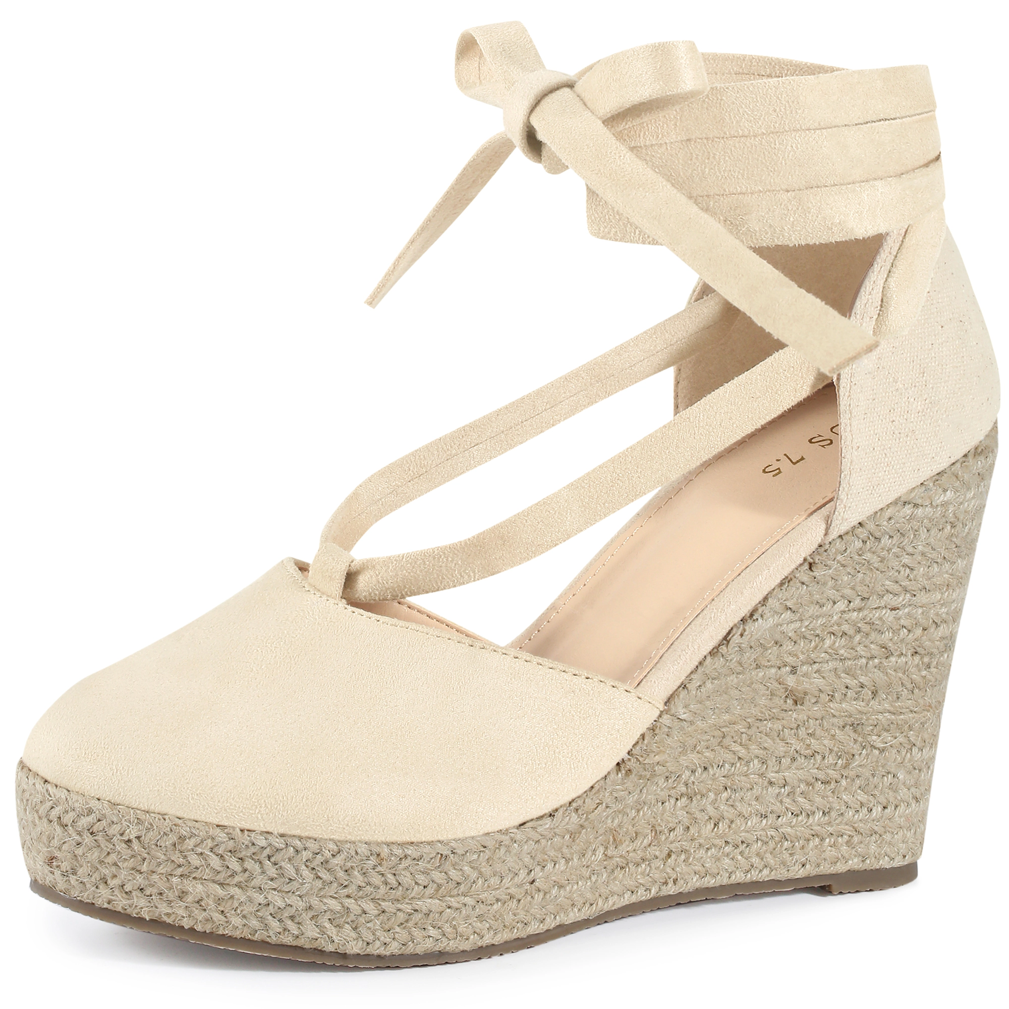 BLISSFUL STEP Women's Lace Up Platform Closed Toe Espadrille Wedge Heel Sandal