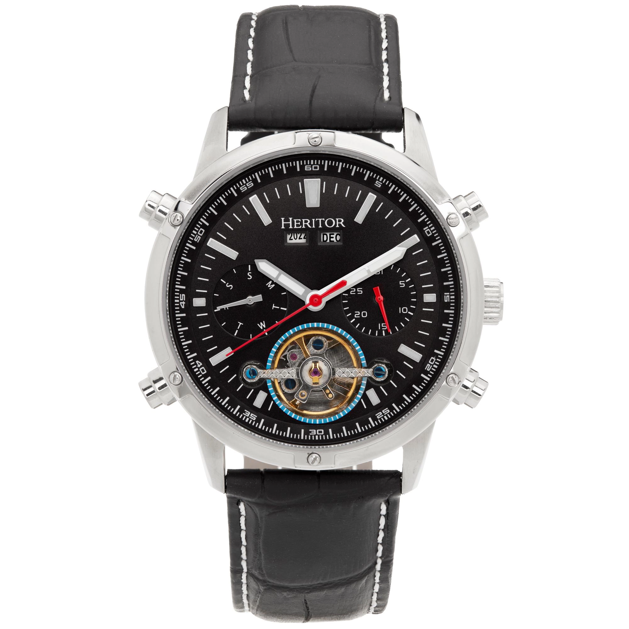 Heritor Automatic Wilhelm Semi-Skeleton Leather-Band Watch w/Day/Date