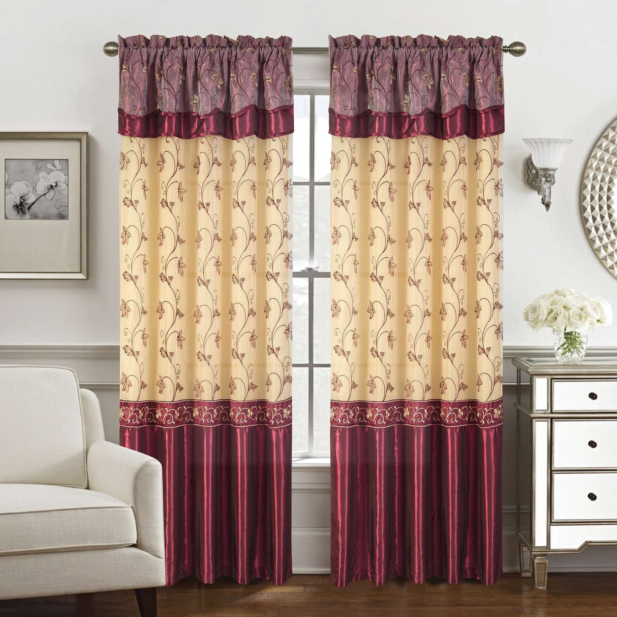 Pia Embroidered Panel With Double Valance 54'' x 90