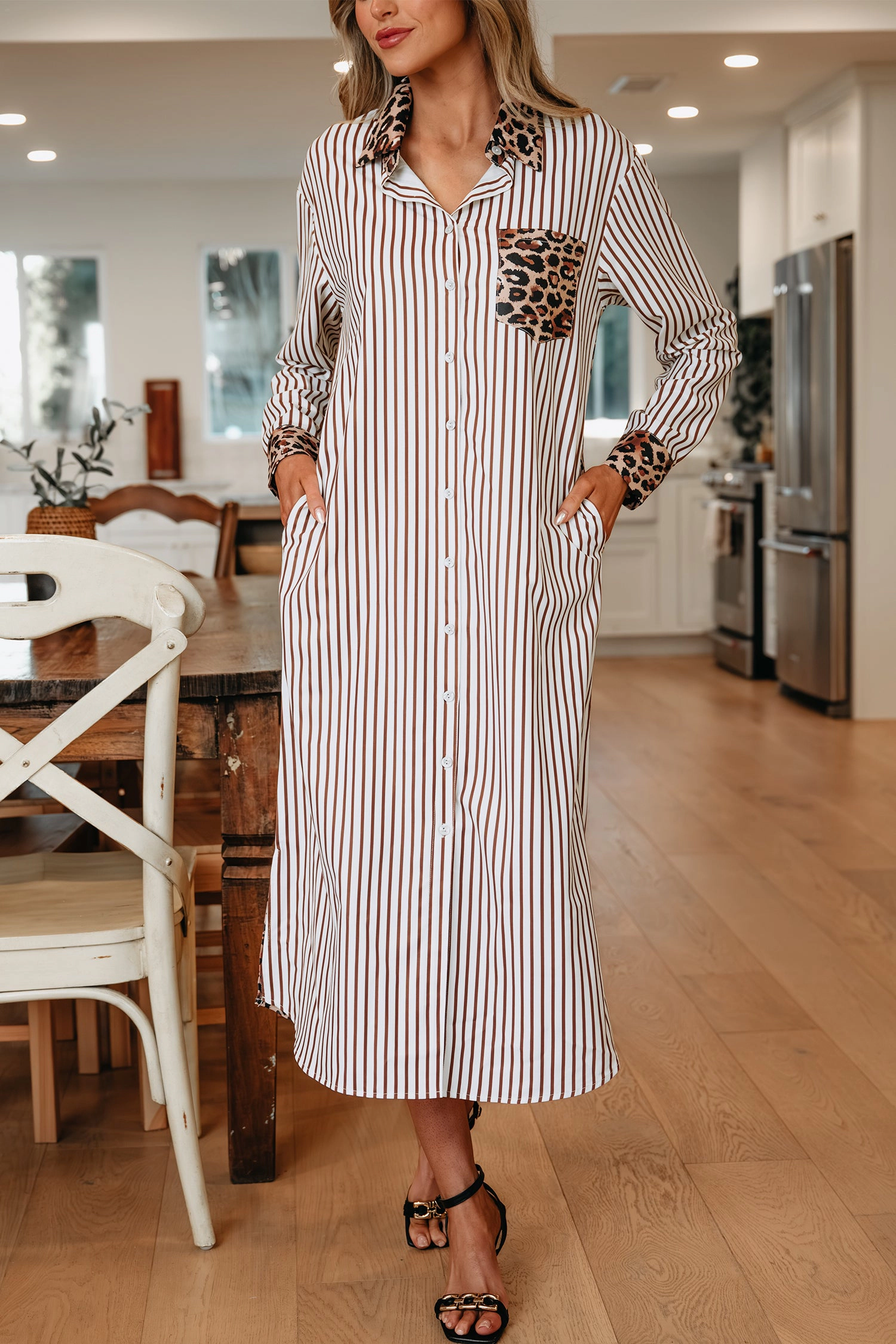 Threaded Pear Women's Caroline Contrast Patchwork Long Shirt Dress