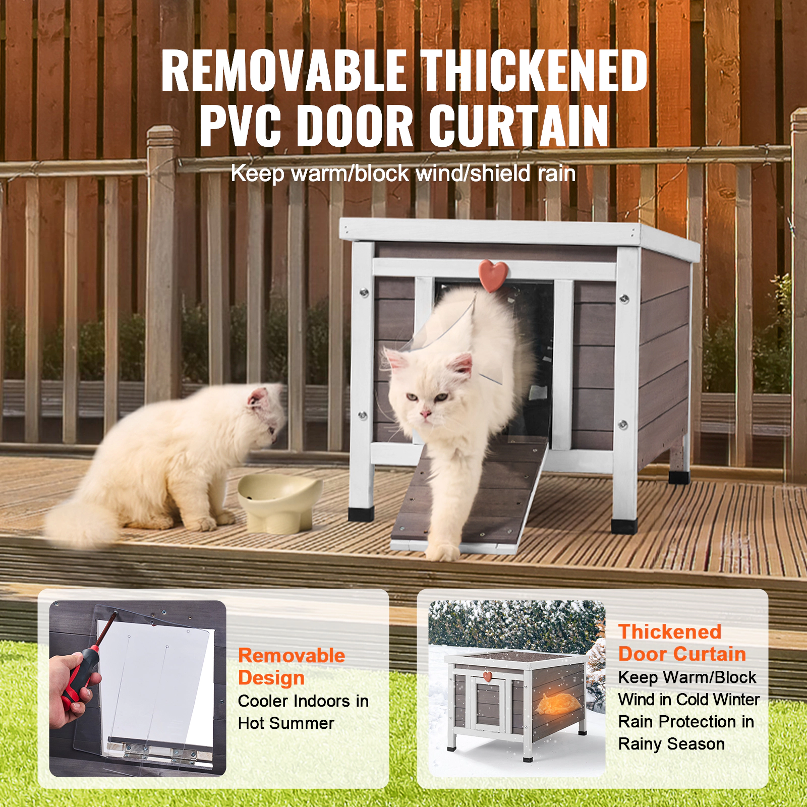 HONGGE Outdoor Cat House Weatherproof Feral Cat Shelter for Multiple Cats Outdoor Wooden Cat Rabbit House with