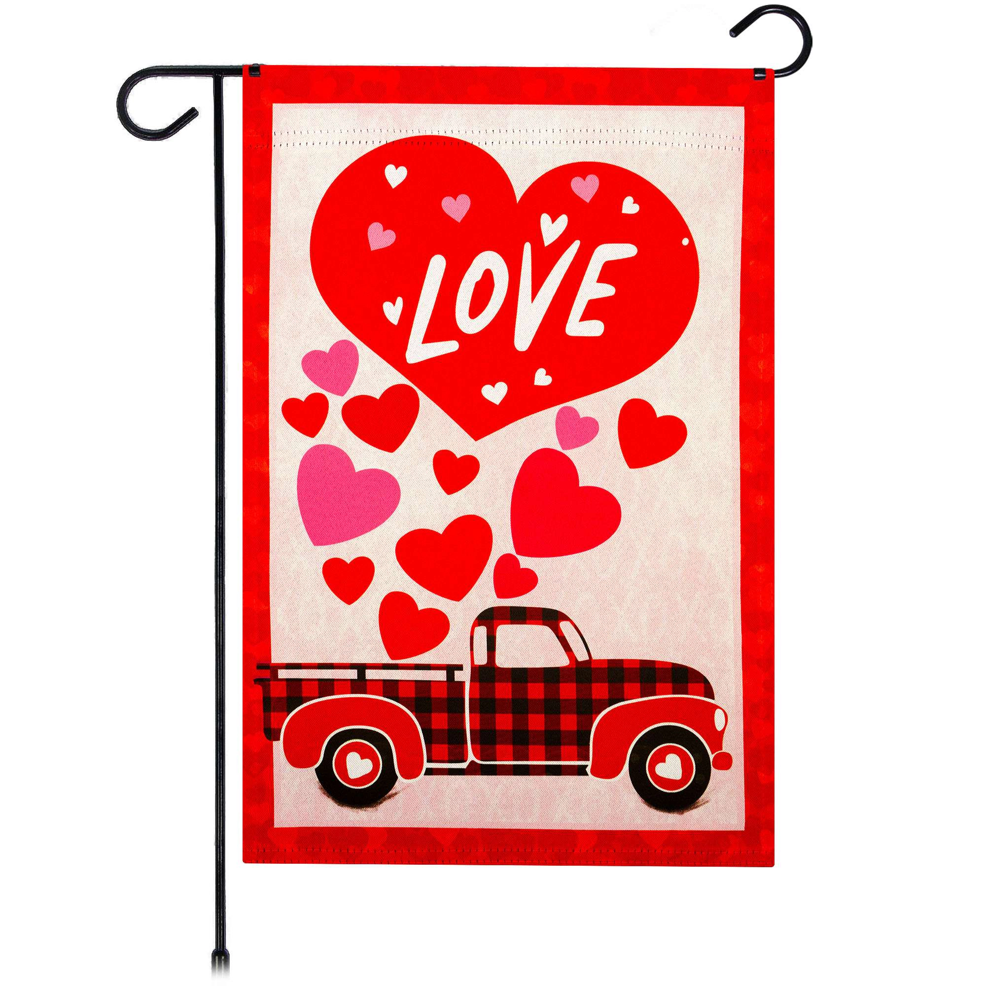 G128 Happy Valentine's Day Love Truck Garden Flag 12x18 in, Double-Sided Polyester