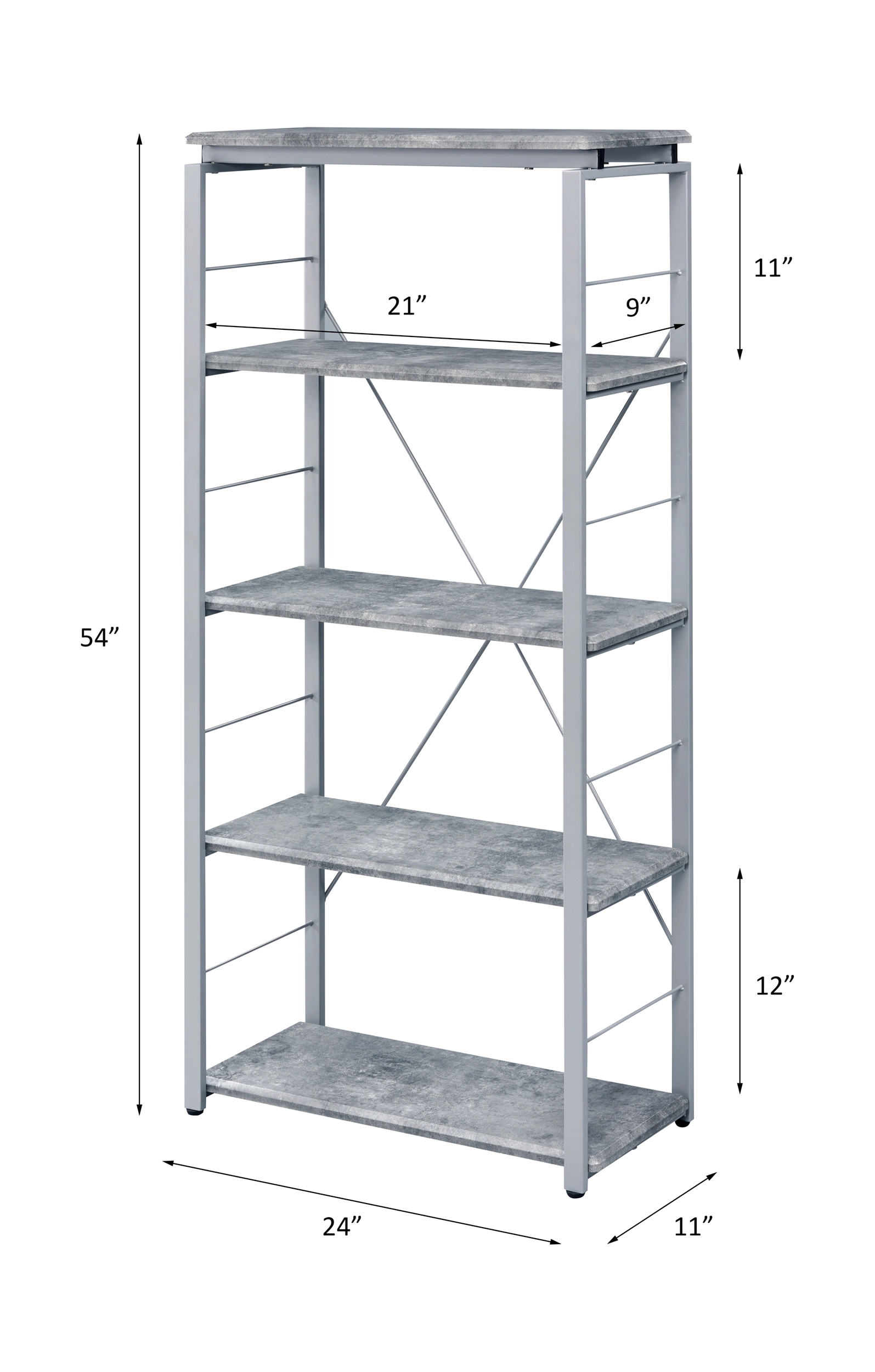 Flynama Single Piece Bookshelf Faux Concrete Silver Finish Wooden Storage Unit for Home