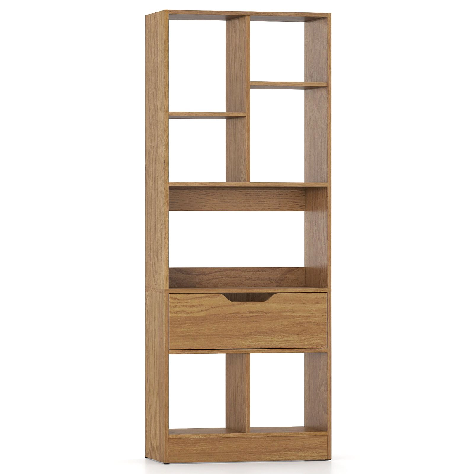 SlickBlue Freestanding Bookcase With 7 Cubby Shelves and Drawer