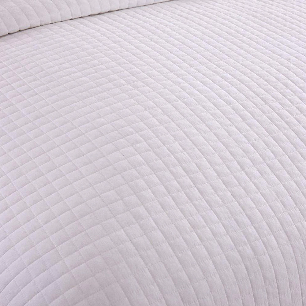 MarCielo 3 Piece Cotton Quilt Set White Square Quilted Bedspread Set