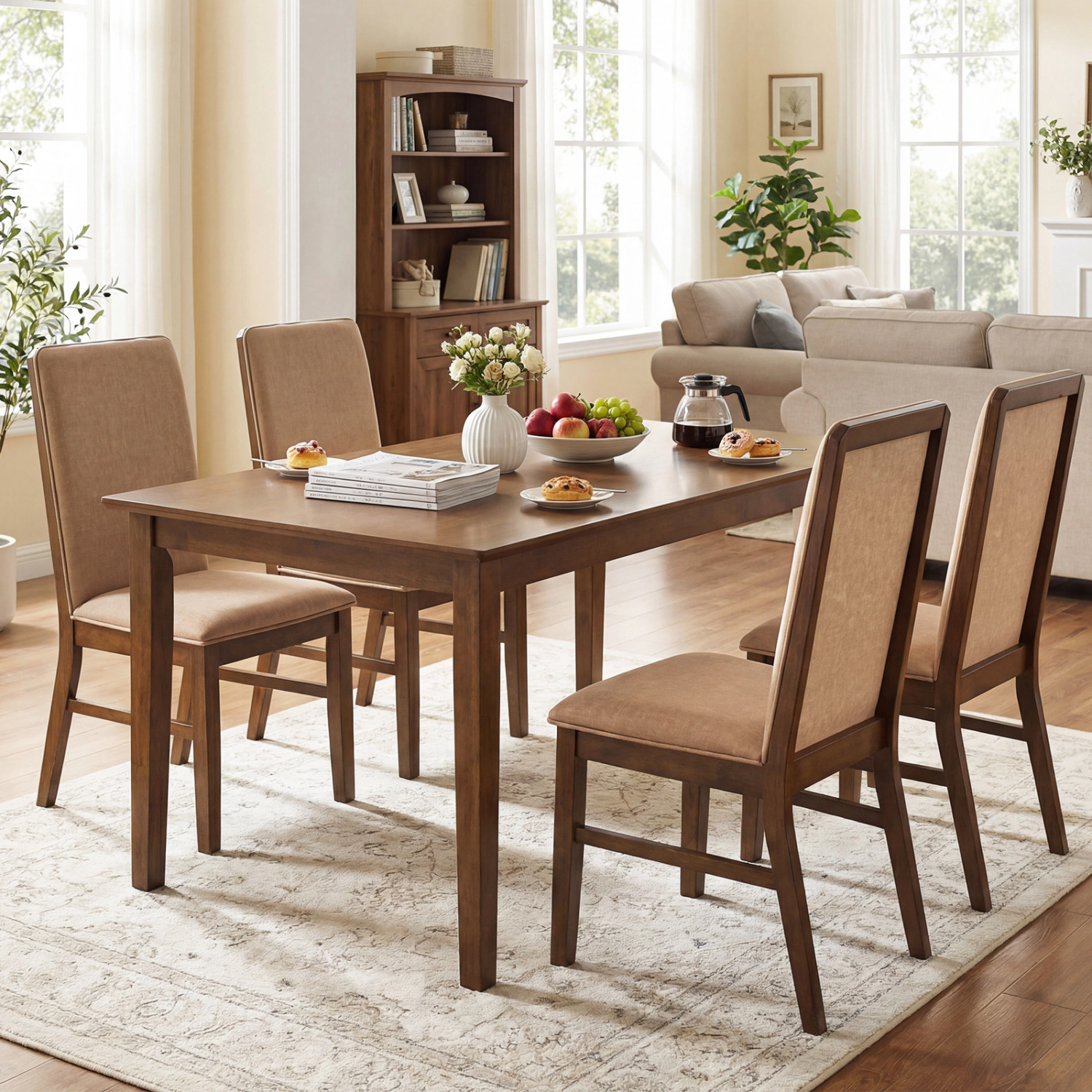 LJG Set of Upholstered Dining Chairs with Solid Rubber Wood Legs