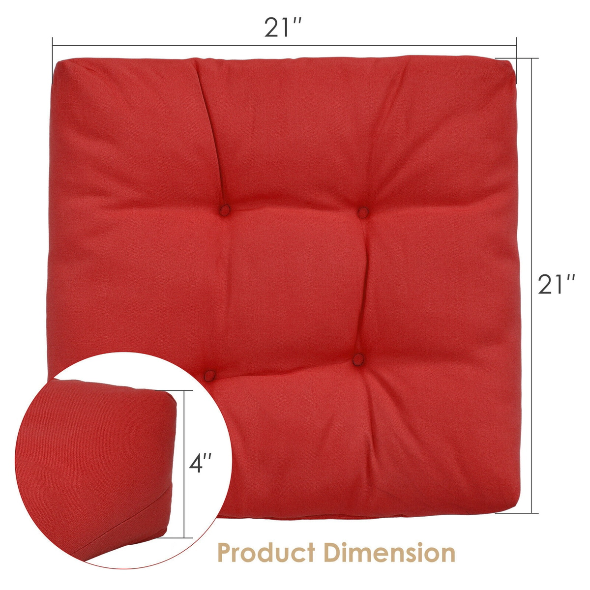 SUGIFT Set of 2 Red Square Patio Chair Seat Cushion Pads with Reversible Design 21-in W 21-in D 4-in H