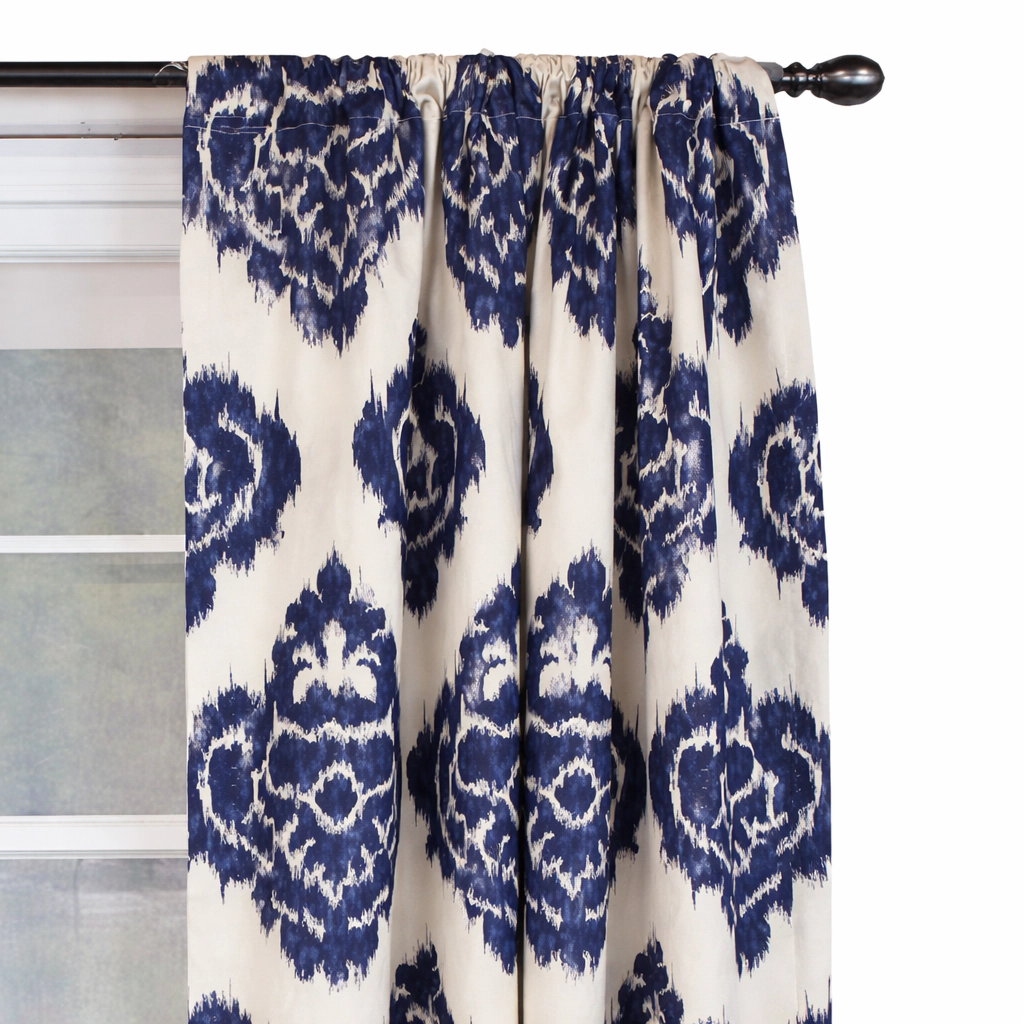 RLF Home Flame Large Damask Flame Design Pair Of Lined Panels 3" Rod Pocket (Pair) 100" x 63" Navy Blue/Ivory