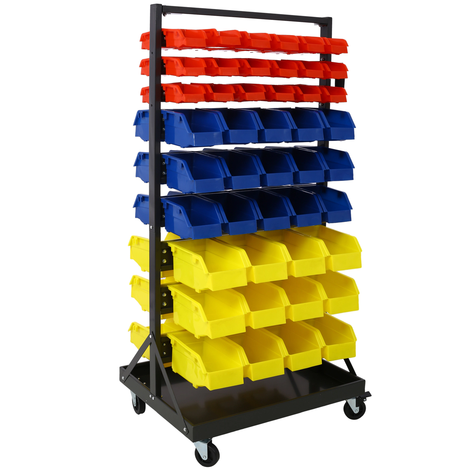 Flynama 90 Parts Bin Shelving Storage Organizer with Locking Wheels for Shop Garage and Home
