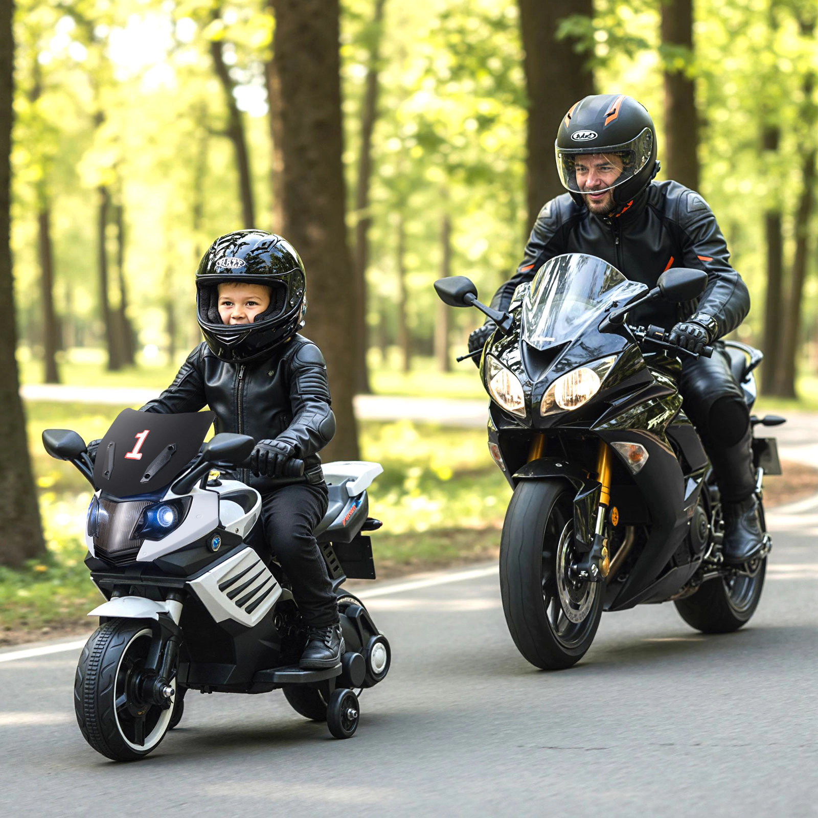 6V Kids Motorcycle Ride On Toy Detachable Training Wheels LED Headlights Music Panel and Rearview Mirror Ages 3+ White