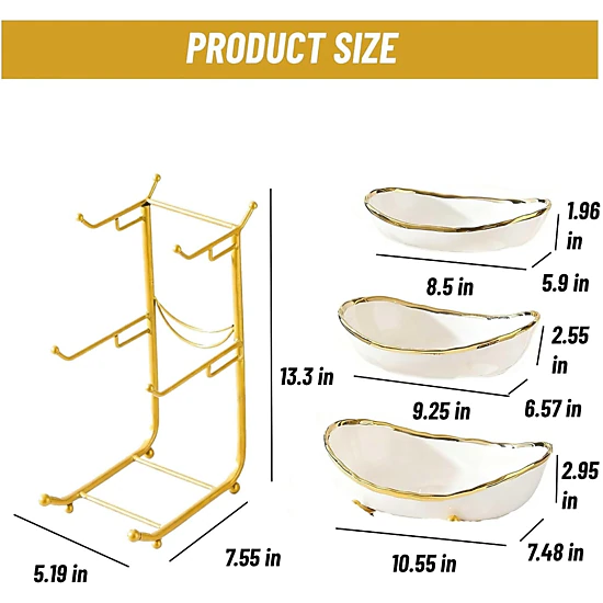 Stock Preferred 3 Tier Ceramic Fruit Bowl Stand with Metal Frame for Kitchen Counter