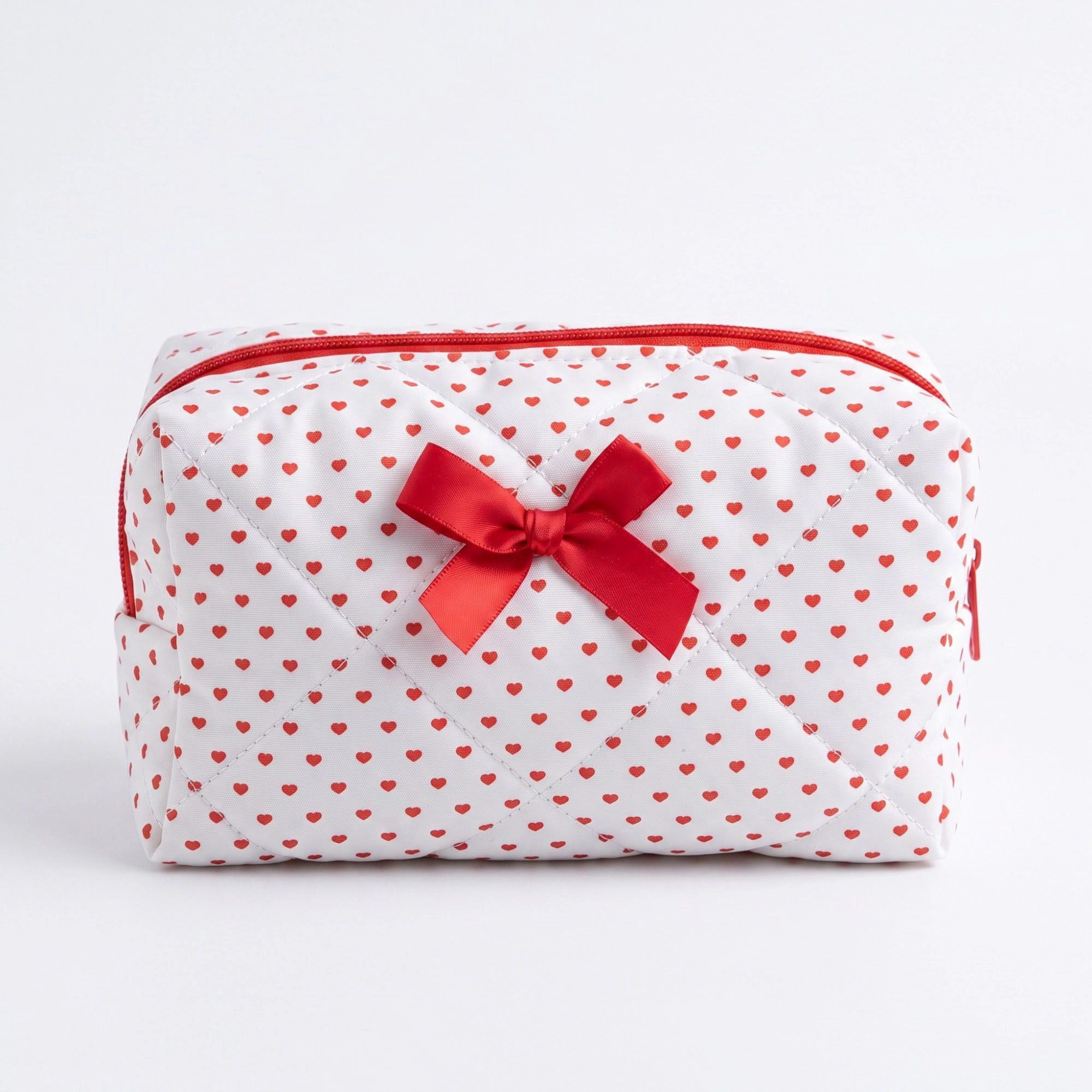 Alilang Unisex Quilted Heart Print Makeup Bag with Bow Cosmetic Pouch