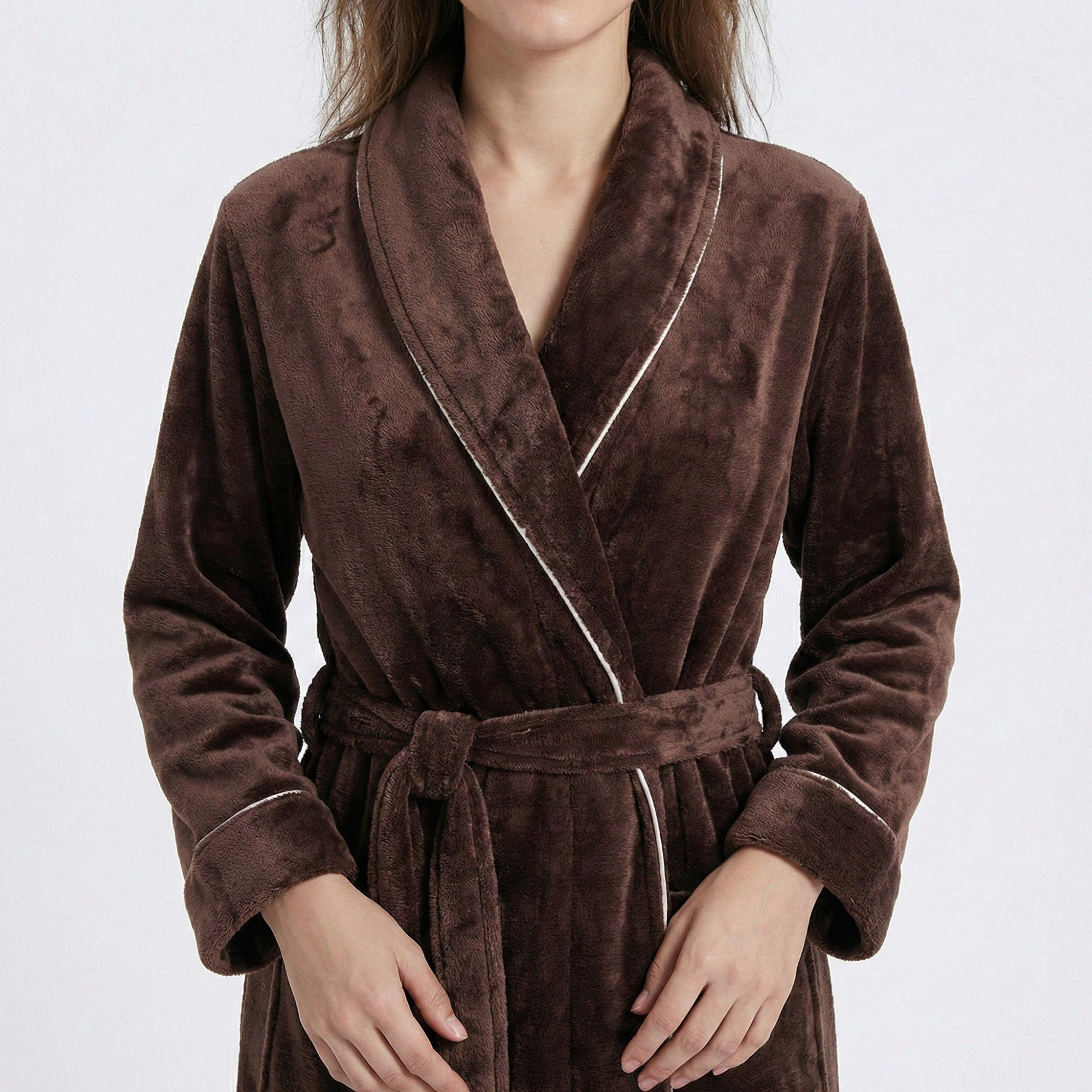 Anna-Kaci Women's Plush Long Sleeve Wrap Bathrobe with Waist Tie Belt and Front Patch Pockets