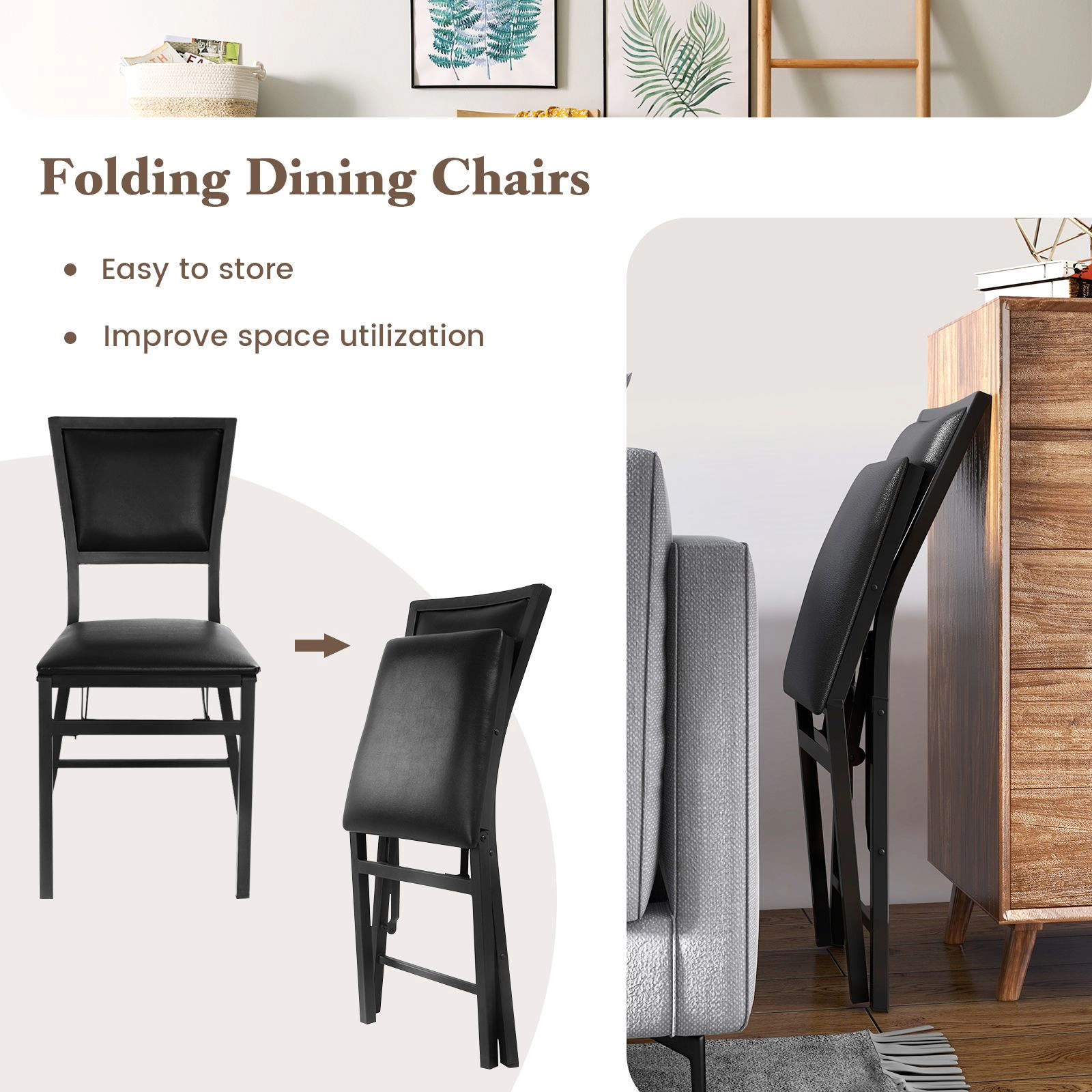 SlickBlue Padded Folding Counter Height Bar Chairs Set of 2