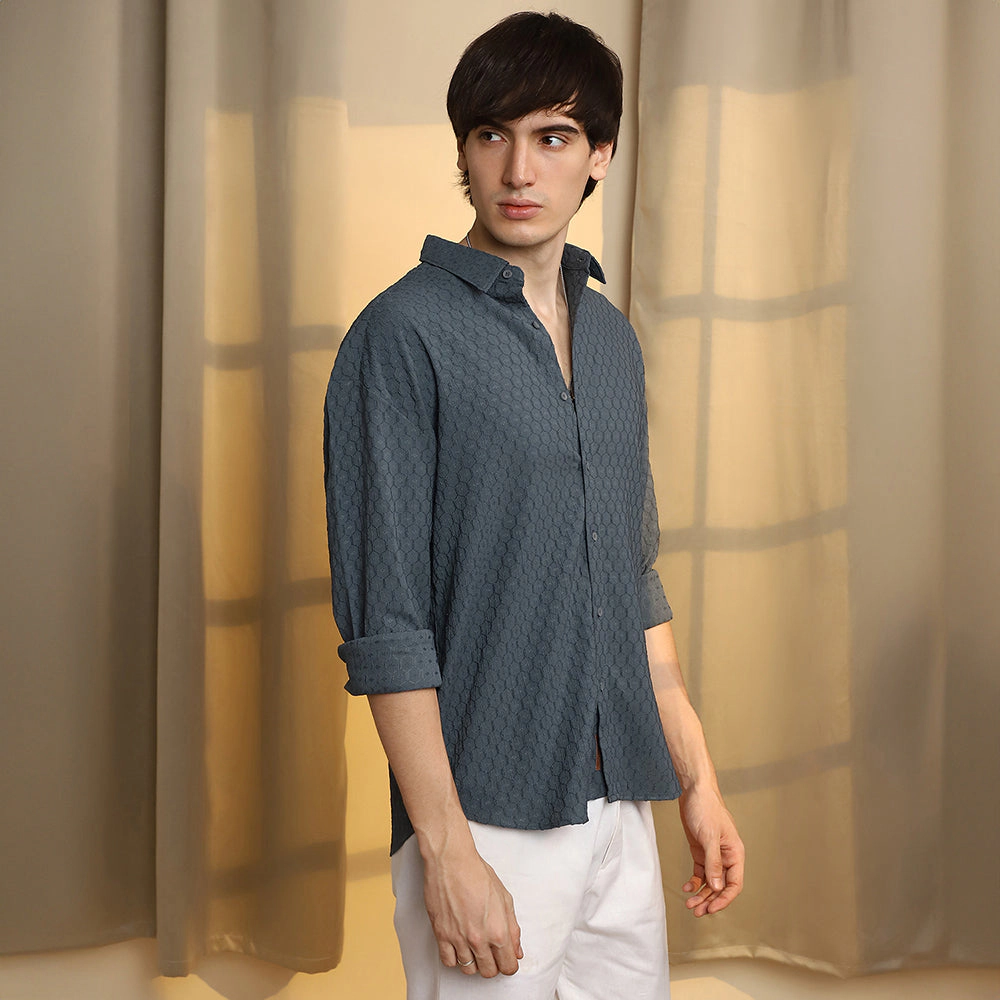 Honeycomb-Textured Oversized Shirt