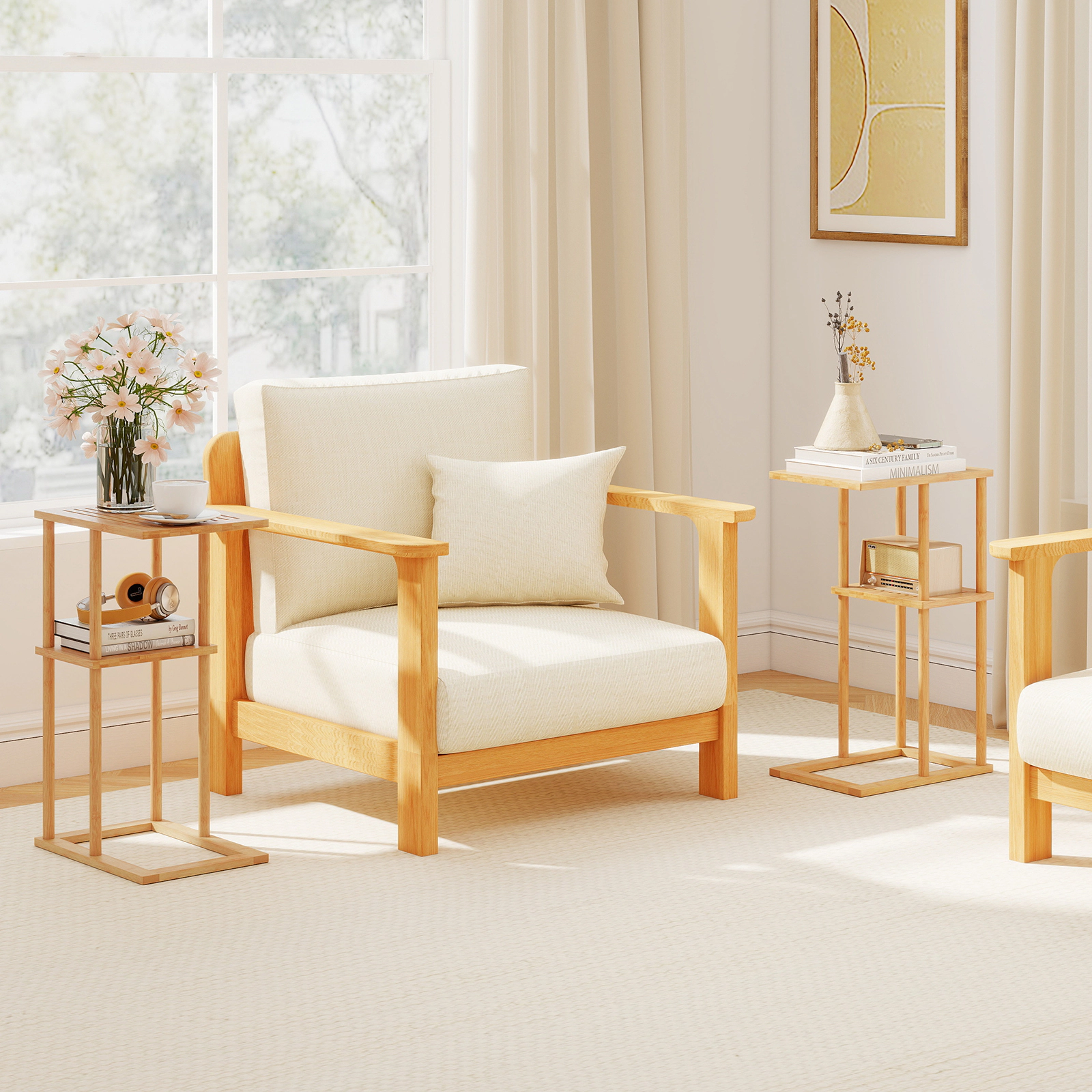 Glintex 2-Piece Bamboo Side Table Set with Slatted Top and Rectangular Base, Natural