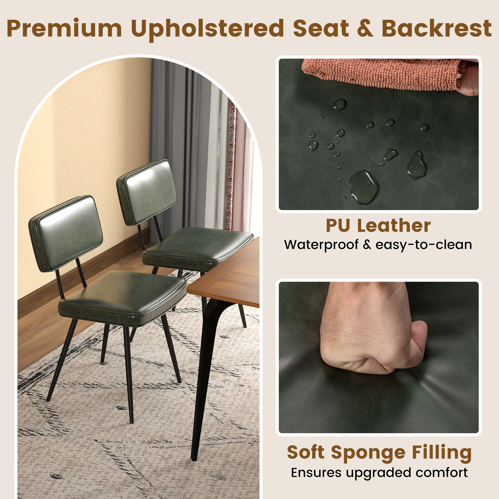 LJG Dining Chair Set of 2 with Padded Backrest and Seat