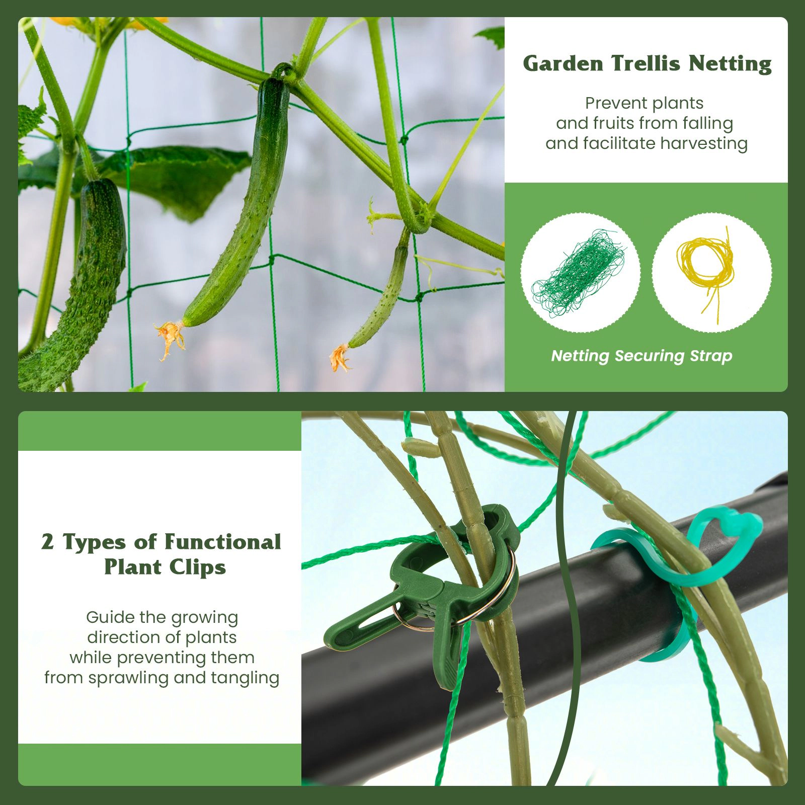 SlickBlue Black PE-Coated Metal Plant Support Trellis with Garden Netting