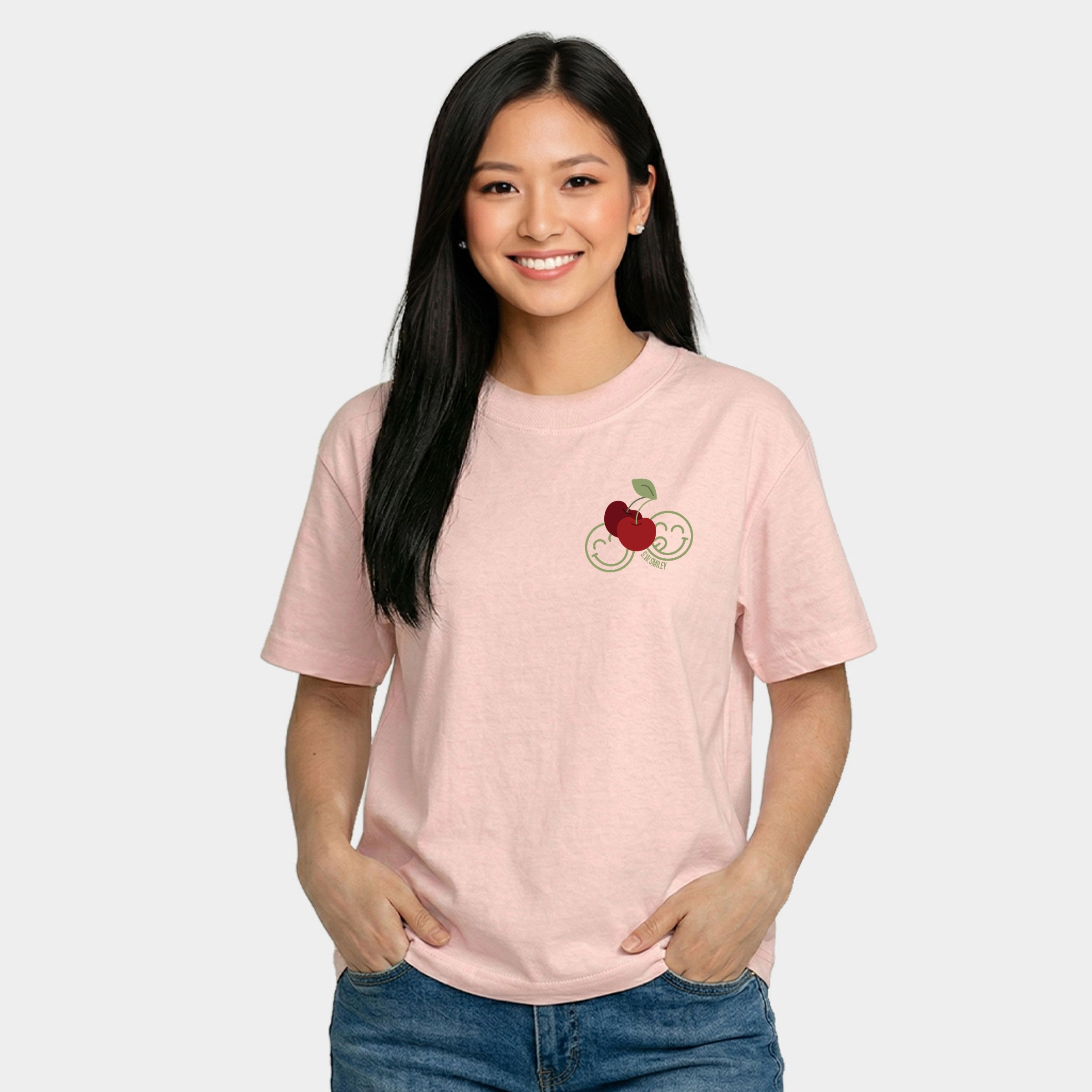Simply Sage Market - Women's Relaxed Boxy Tee S.W.Smiley Cherry Bunch