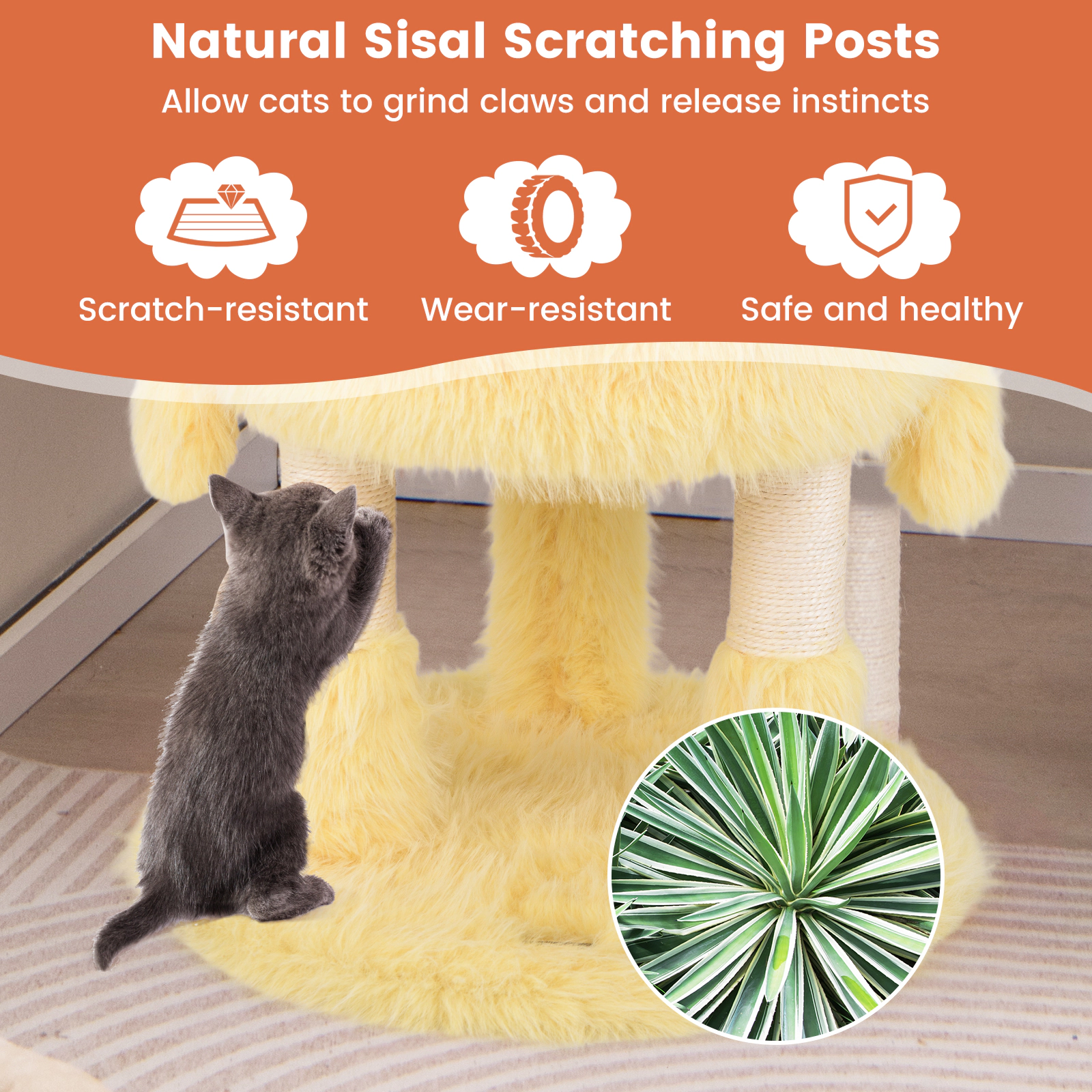 SUGIFT Monster-Themed Cat Tree Tower with 2 Private Condos and 3-Level Activity Center 33-lb Capacity Pink+Yellow