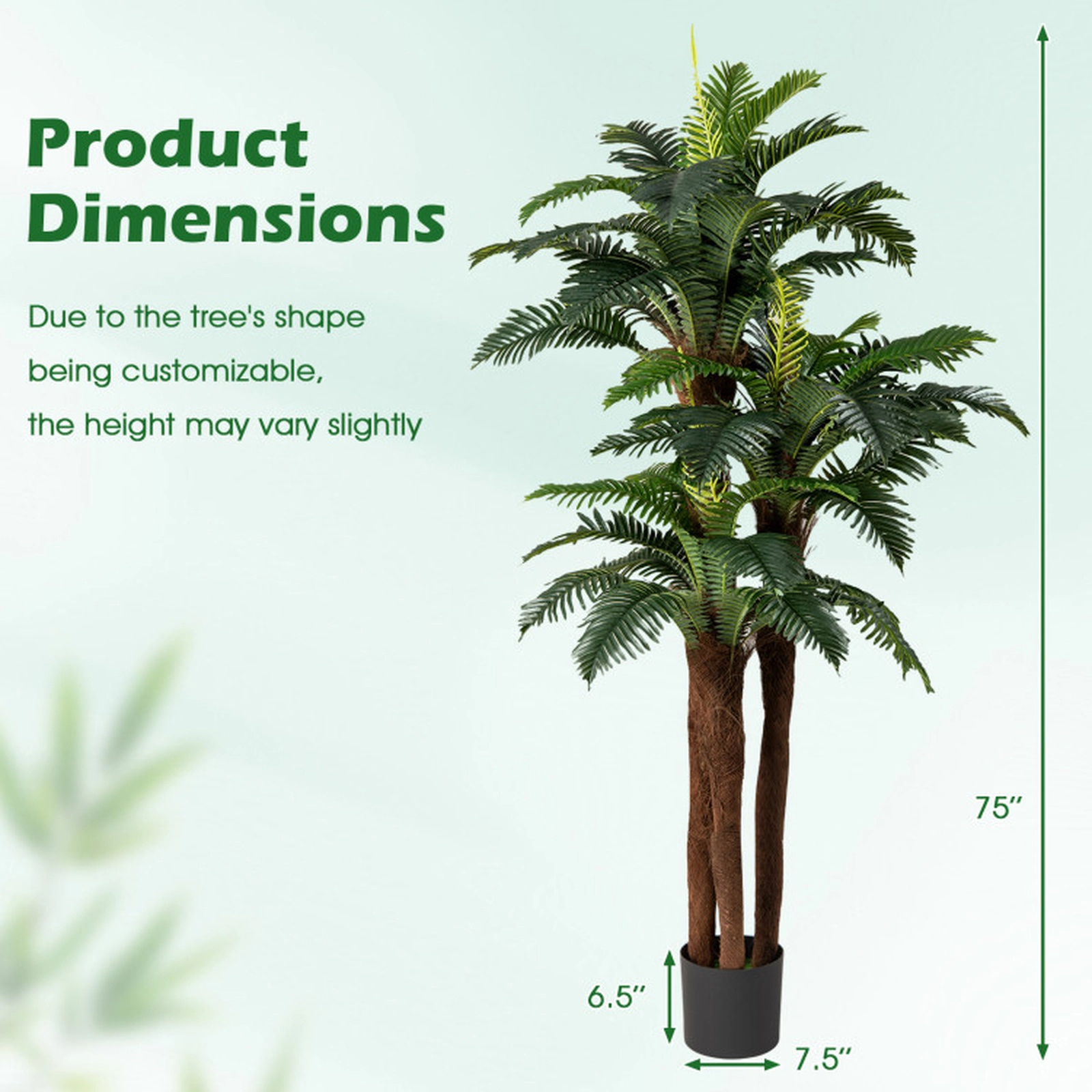 SUGIFT Set of 2 6.3-ft 45 Large Leaves Cement-Cast Pot Artificial Palm Trees 75-in Tall 7.5-in x 6.5-in Pot Green