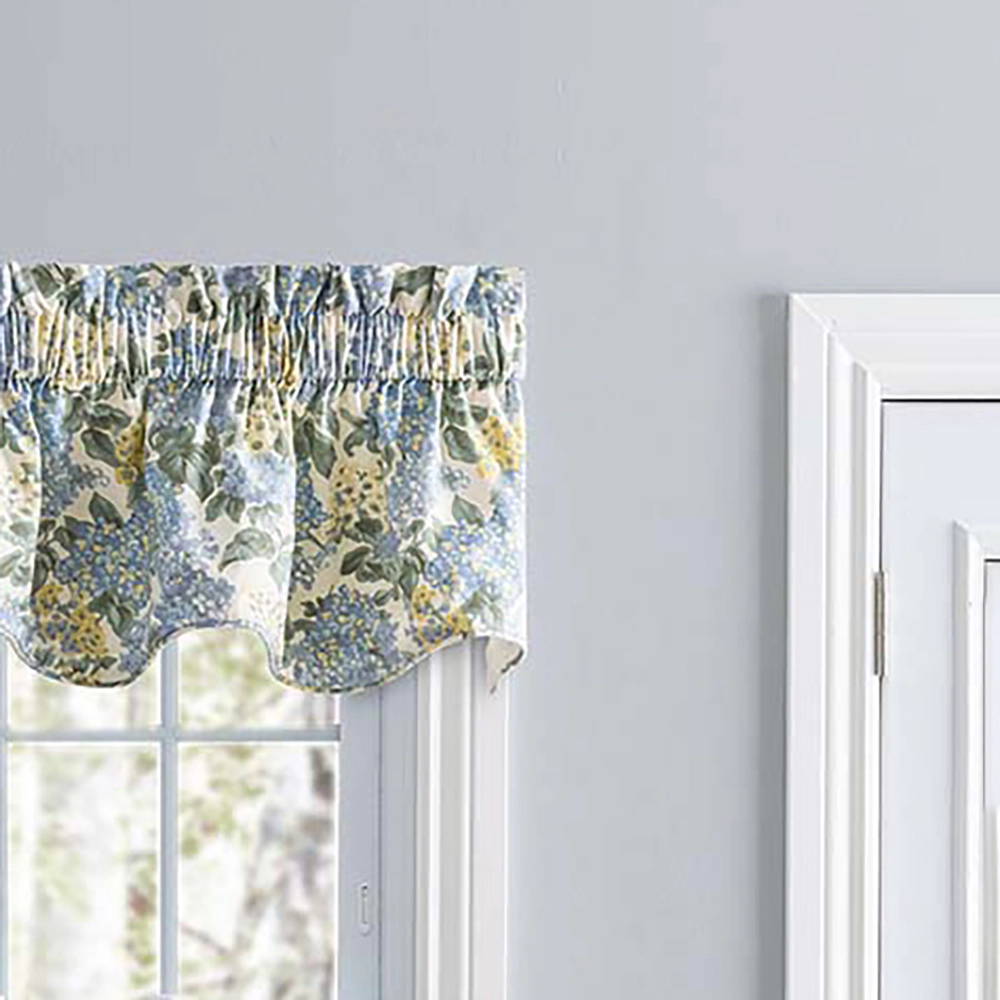Ellis Hydrangea Classic Pattern Printed 3" Rod Pocket Window Scallop Valance Lined 70"x16" Blue