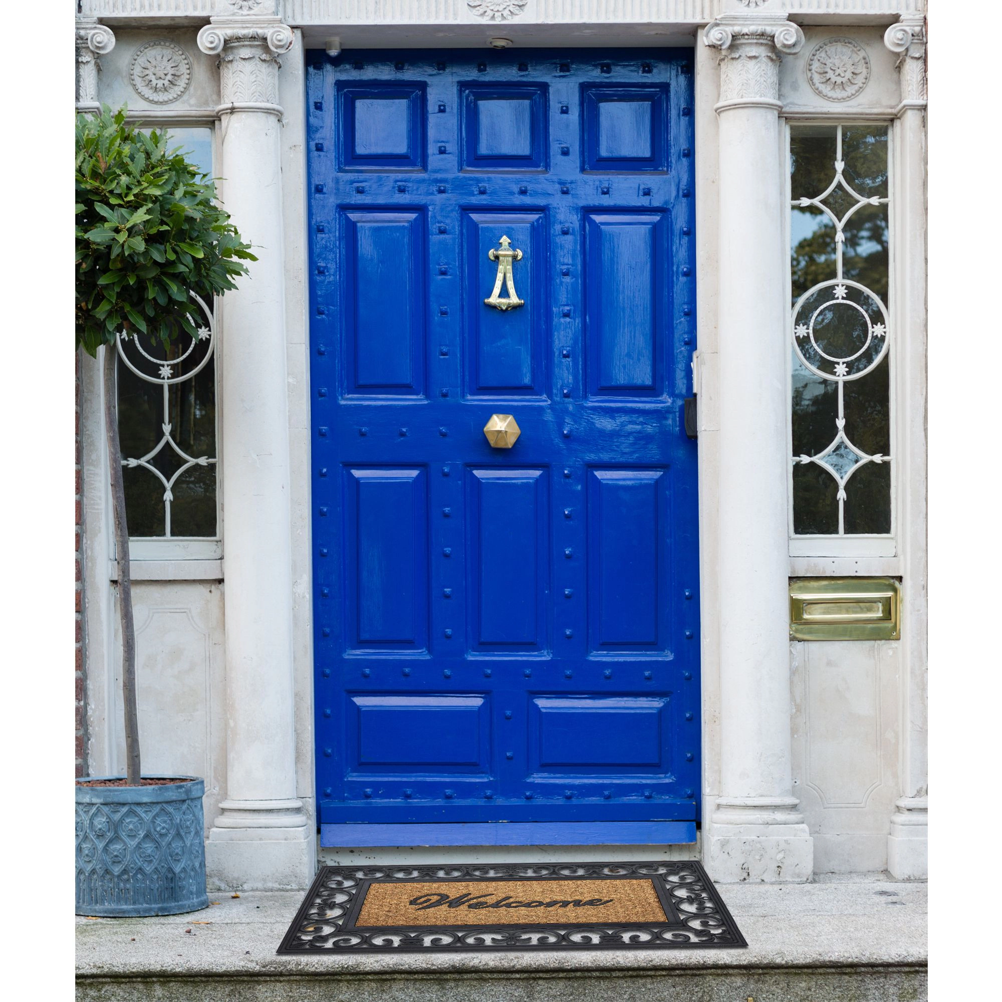 Kate Aurora 18"x30" Rectangular Fleur De Lis Outdoor Heavy Duty Rubber & Coir Skid Resistant Welcome Door Mat