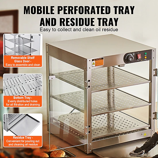 HONGGE Commercial Food Warmer Display 800W Food Display Warmer with Light to Enhance Food Display 86℉~185℉ Temperature