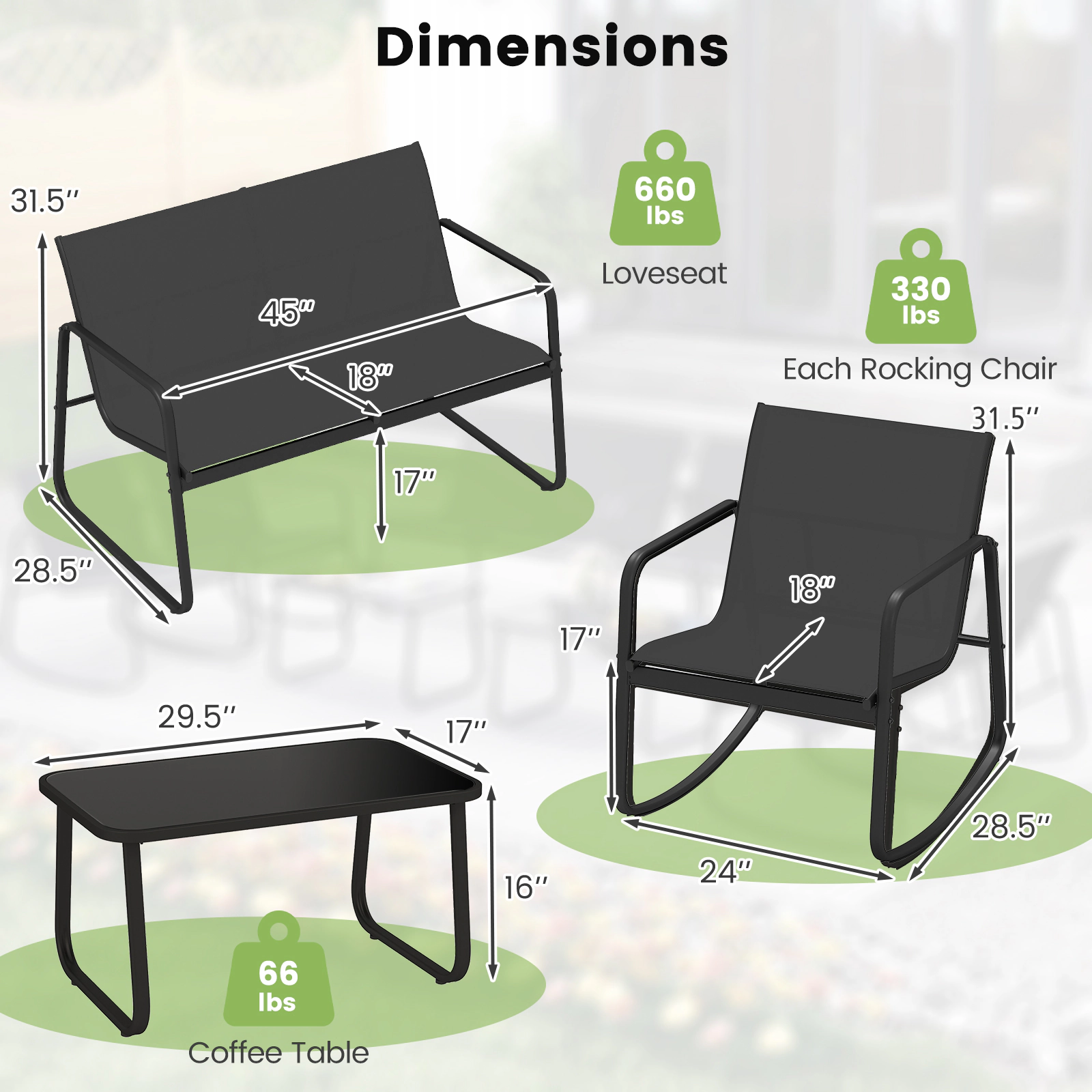 LJG 4 PCS Patio Furniture Set Outdoor Rocker Chair Conversation Set