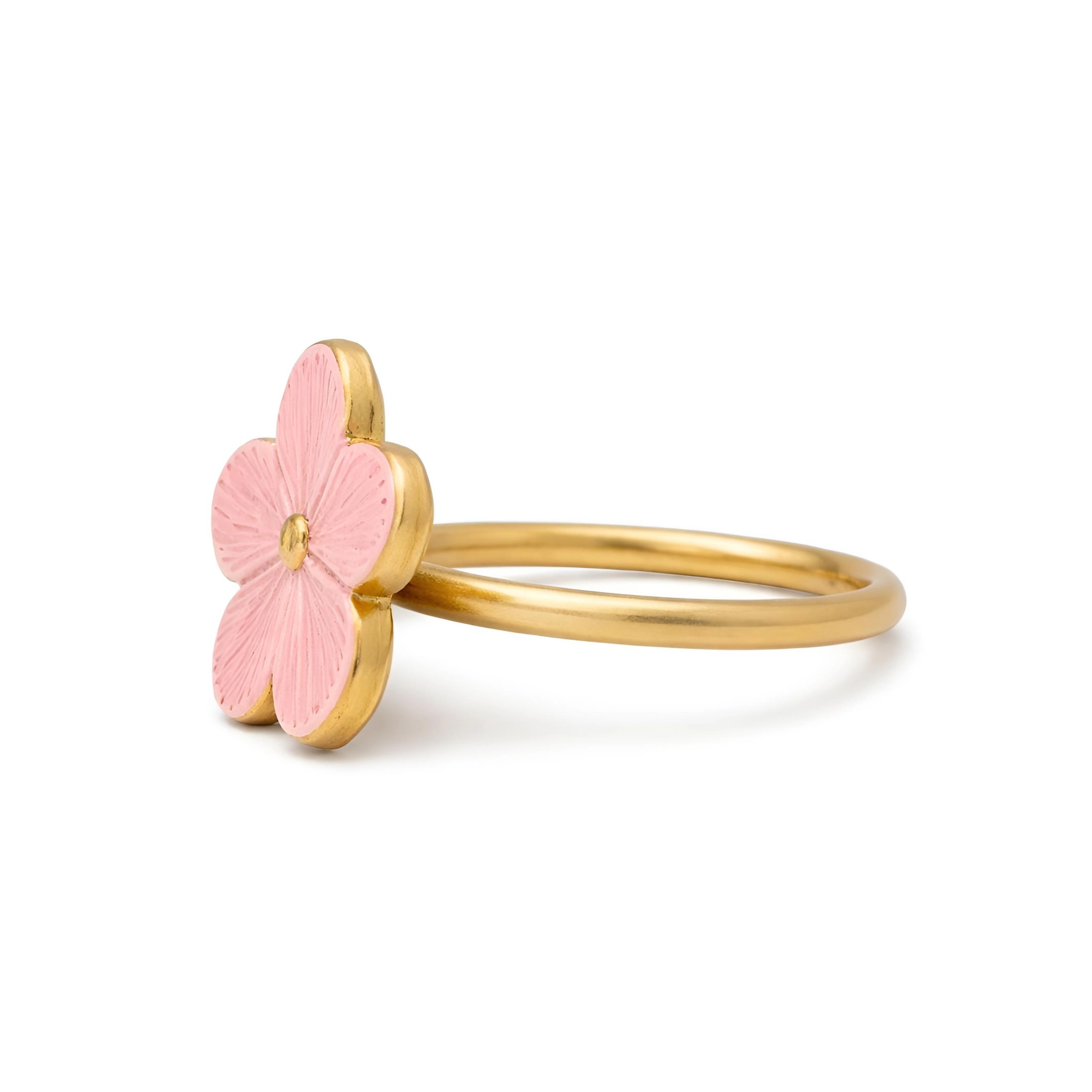 Dainty Home Pink Enamel Flower Napkin Rings Set of 4, Gold Metal Floral Table Décor