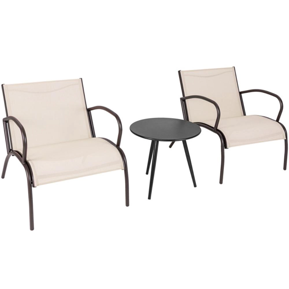 Hivvago 3 Piece Patio Metal Aluminum Wide Armchair And Table Set-Rusic Brown