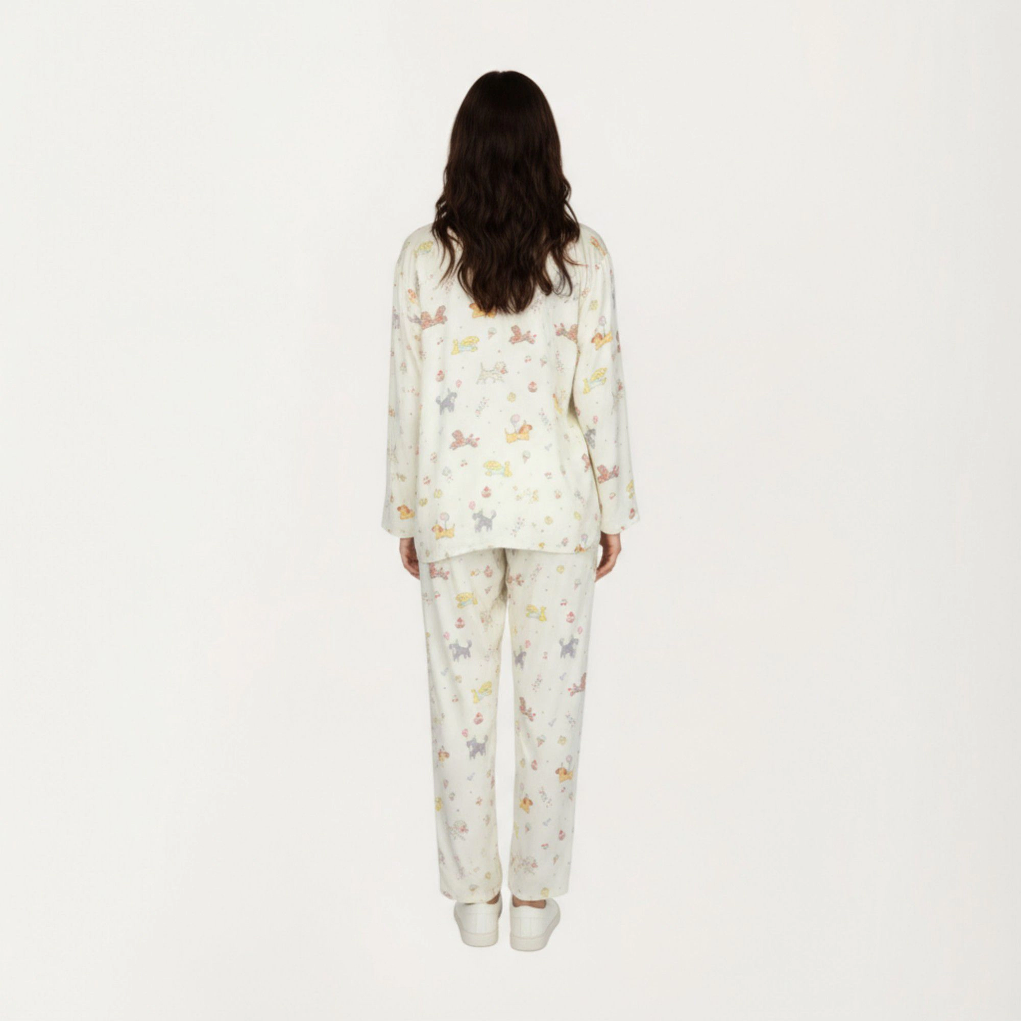 Anna-Kaci Women's 2-Piece Dog Print Button Up Long Sleeve Pajama Top and Matching Pants