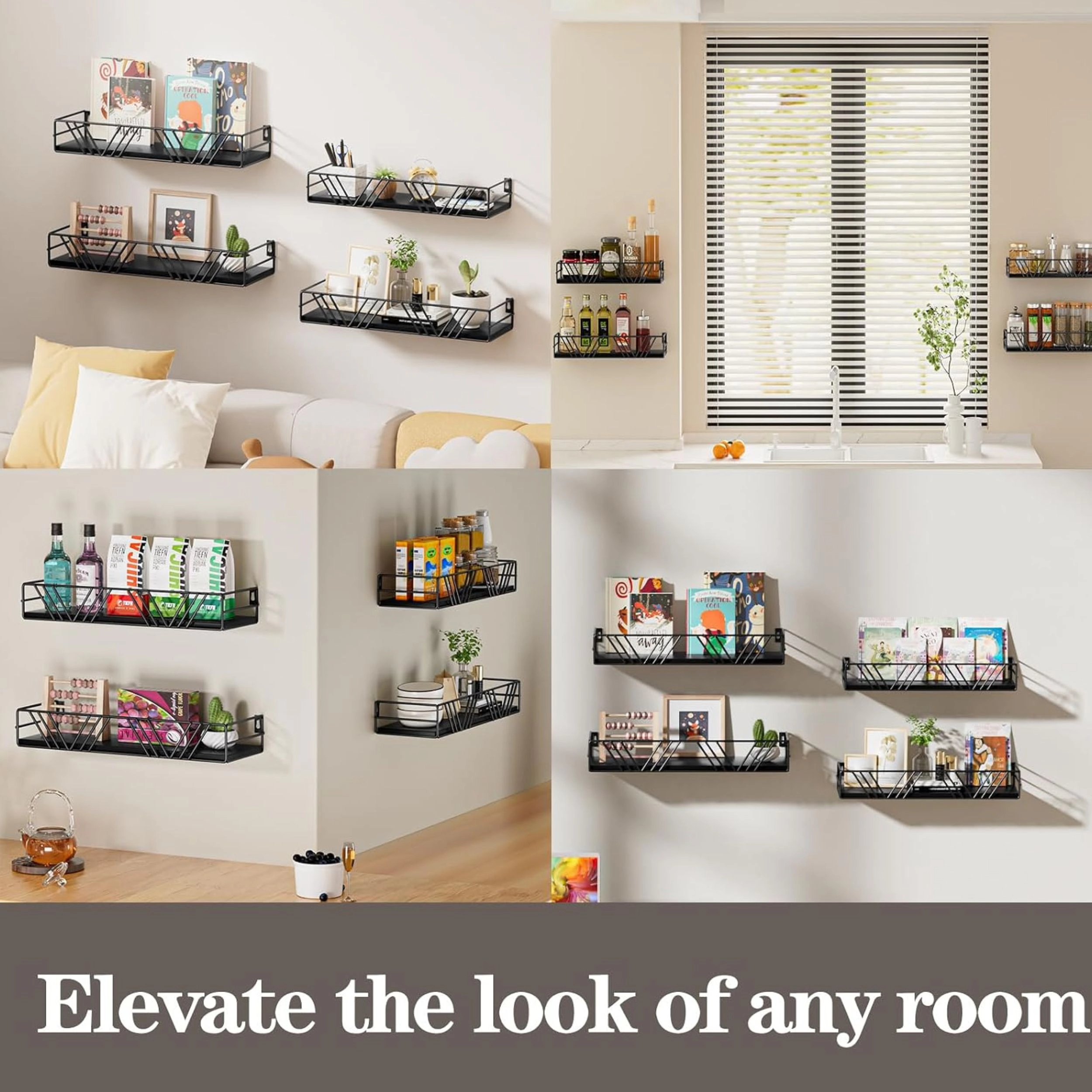Stock Preferred Pack of 4 Wood Floating Wall Shelves Different Sizes