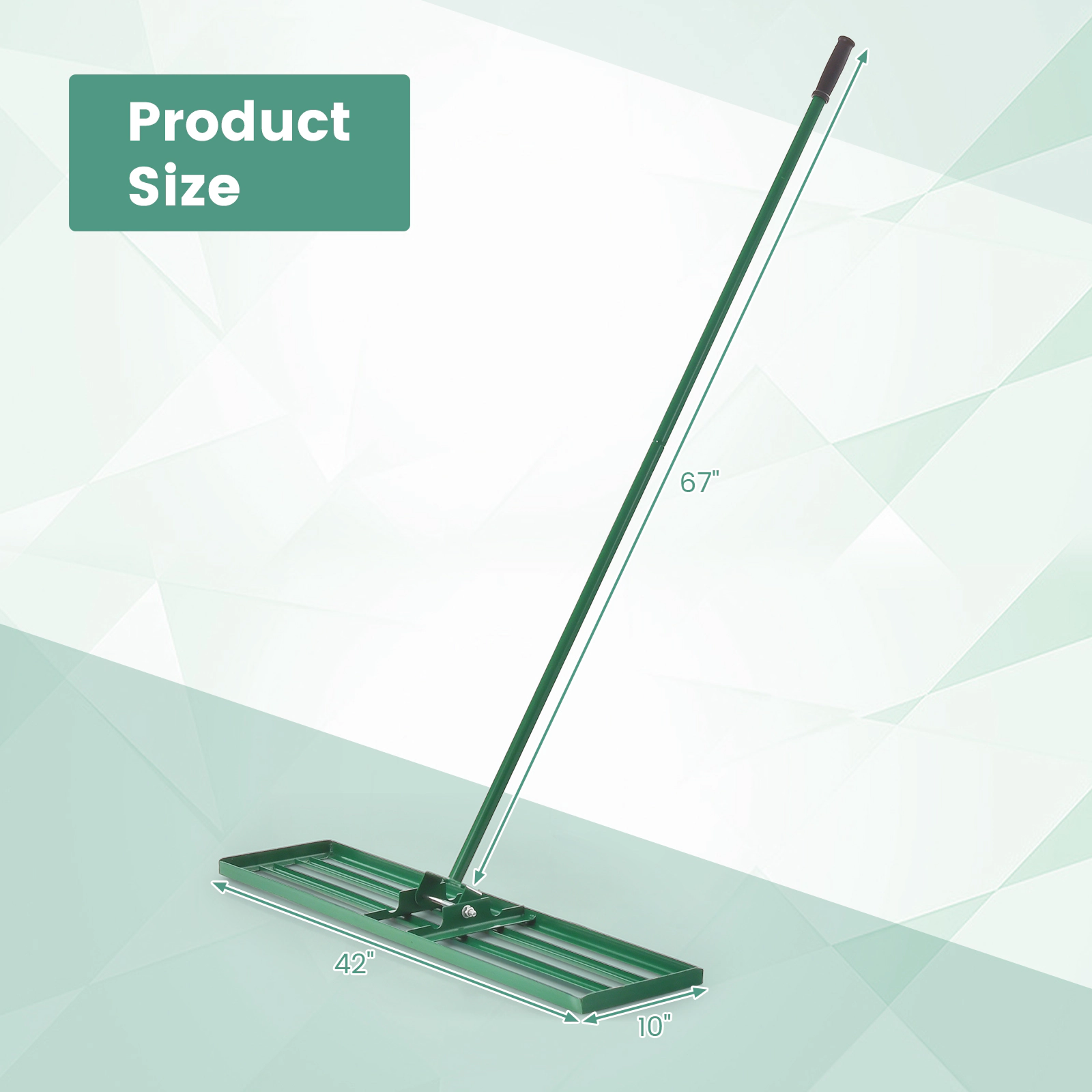 SUGIFT Green 42-in x 10-in Lawn Leveling Rake with 69-in Ergonomic Handle and 180-Degree Rotating Head