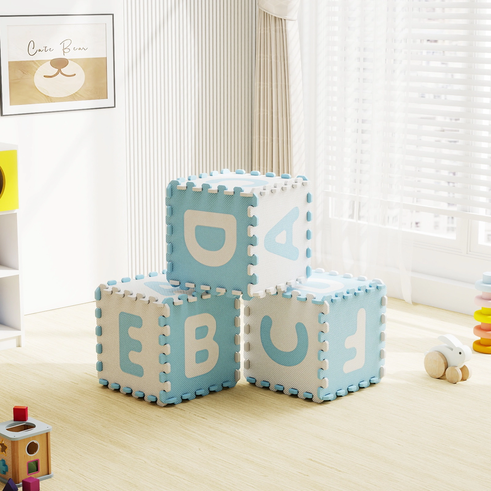 SUGIFT Blue 26-Piece 12.5-in Interlocking BPA-Free ABC Alphabet Foam Play Mat with Detachable Letters