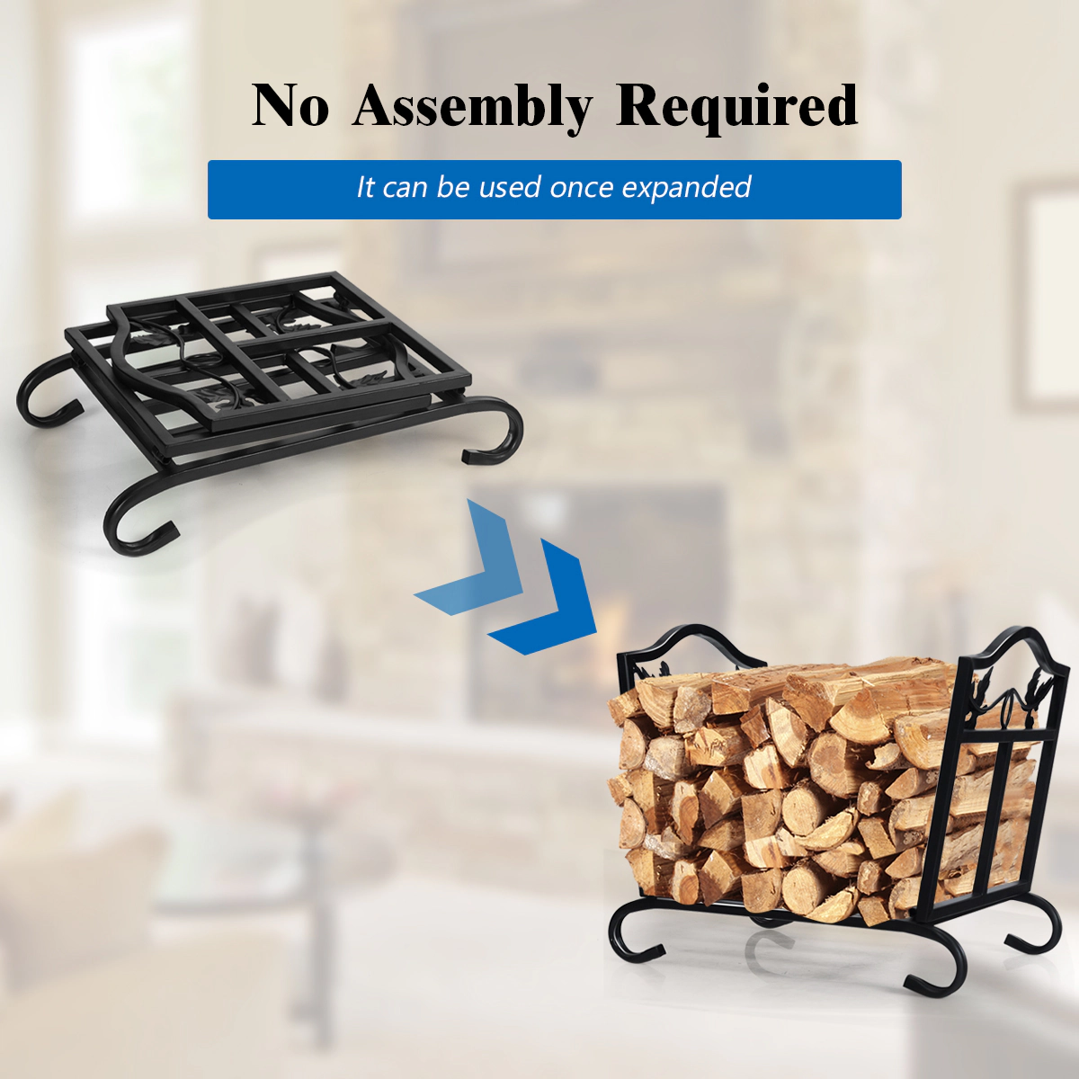 SUGIFT Foldable Steel Firewood Log Rack Wood Storage Holder 160-lb Capacity 17-in Long 4-lb Frame Black