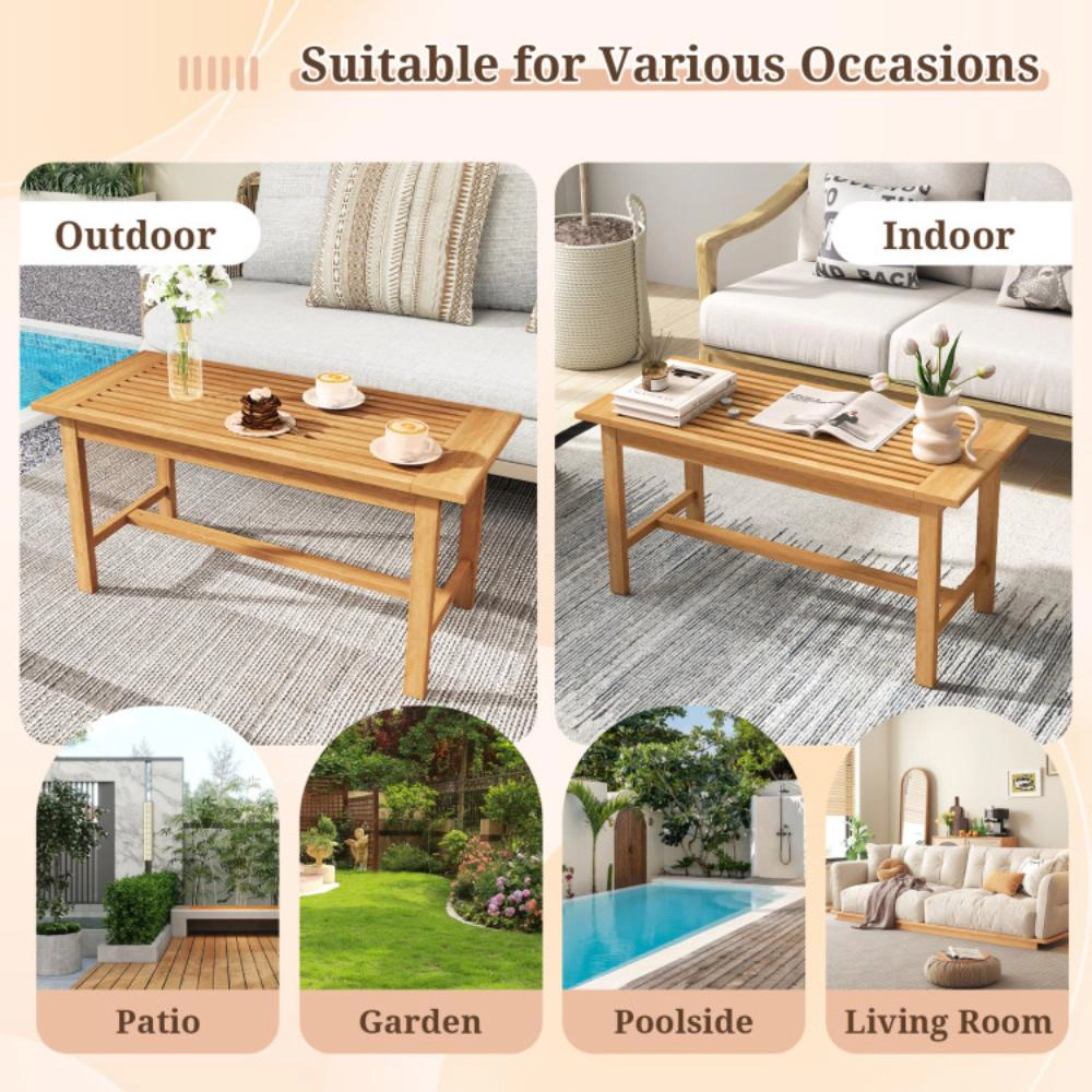 Hivvago Patio Coffee Table 36 Inch Rectangular Outside Side Table With Slatted Tabletop