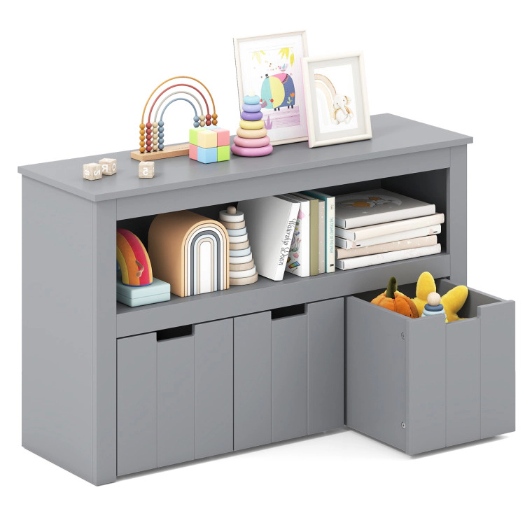 Hivvago Kid Toy Storage Cabinet Drawer Chest with Wheels and Large Cube Shelf