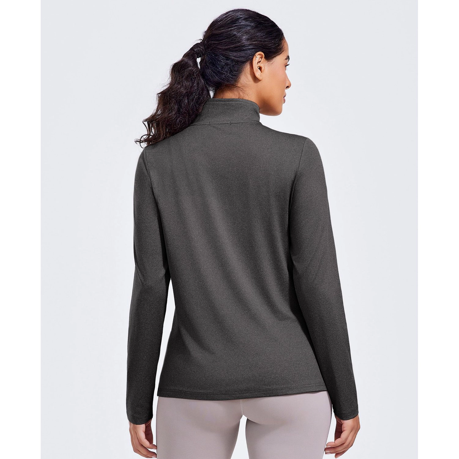 Pinspark Womens Quarter Zip Pullover Long Sleeve Mock Neck Solid Casual Fall Tops