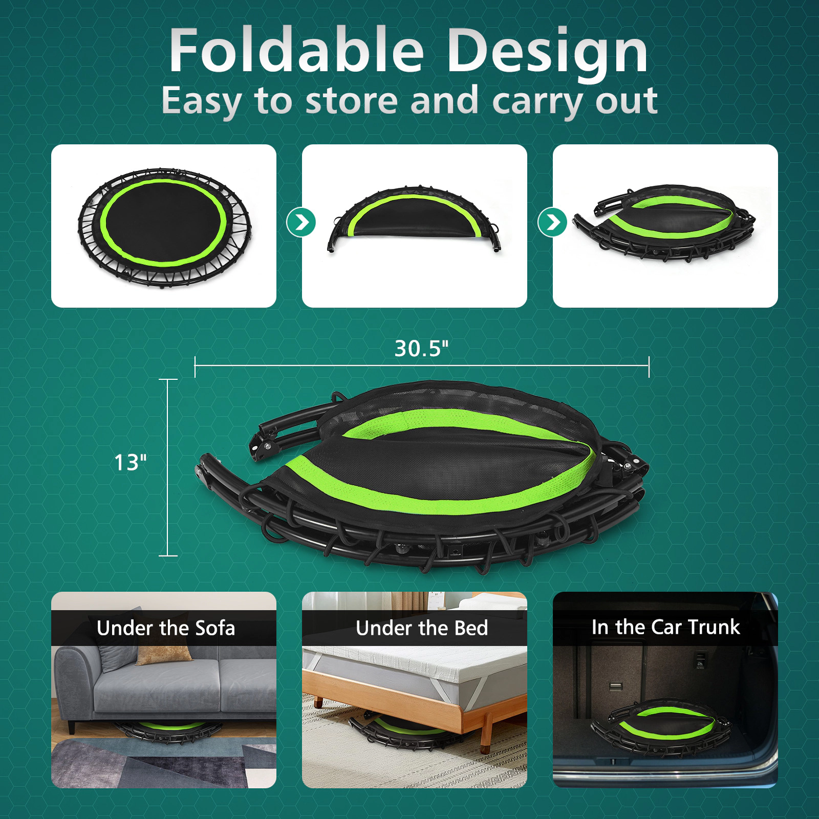 SUGIFT Green Adjustable Handrail and Resistance Bands 40 Inch Foldable Adult Fitness Rebounder