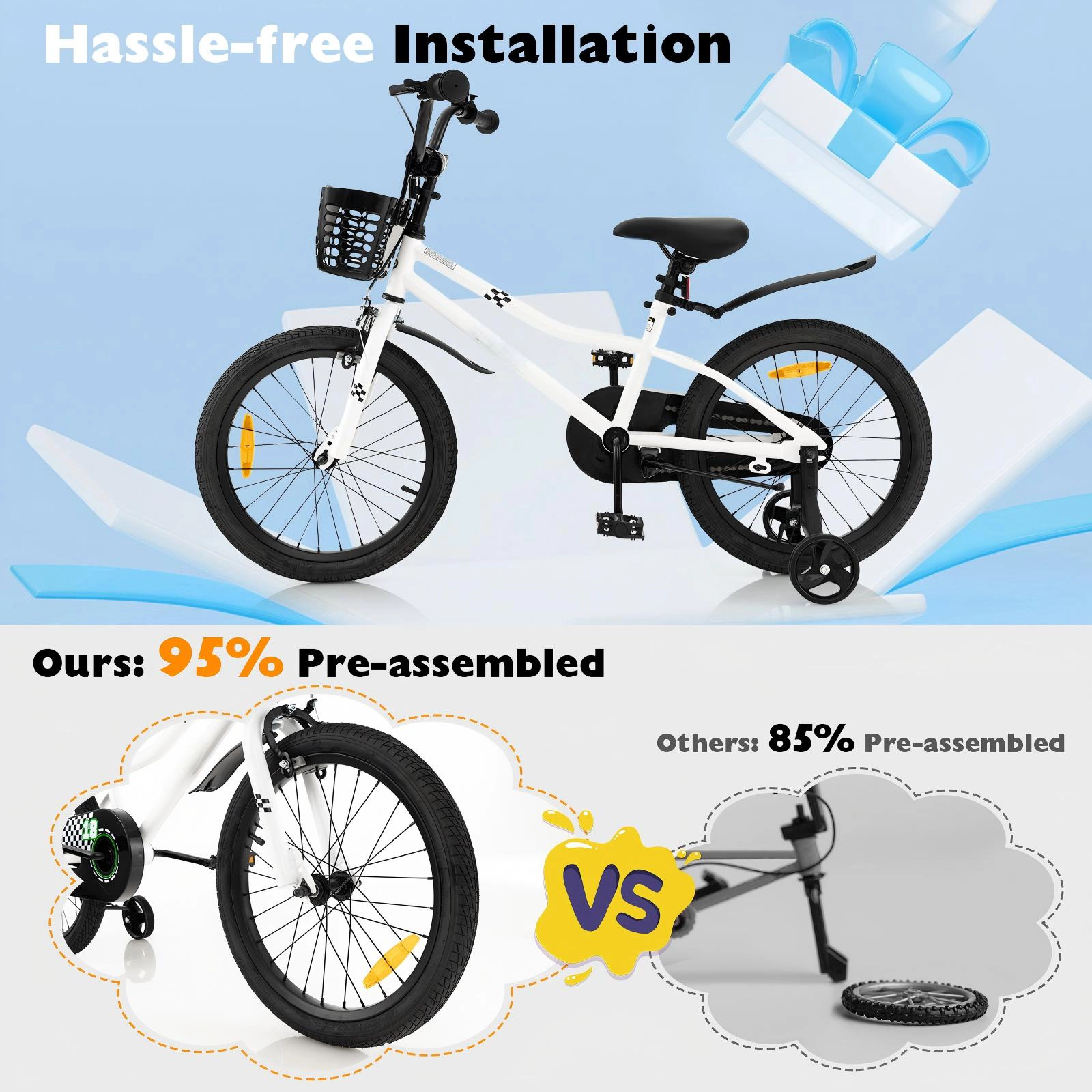 SUGIFT 18-in Kids Bicycle with Hand and Coaster Brakes 99-lb Capacity Ages 4-8 Blue/White/Red/White & Black/Navy