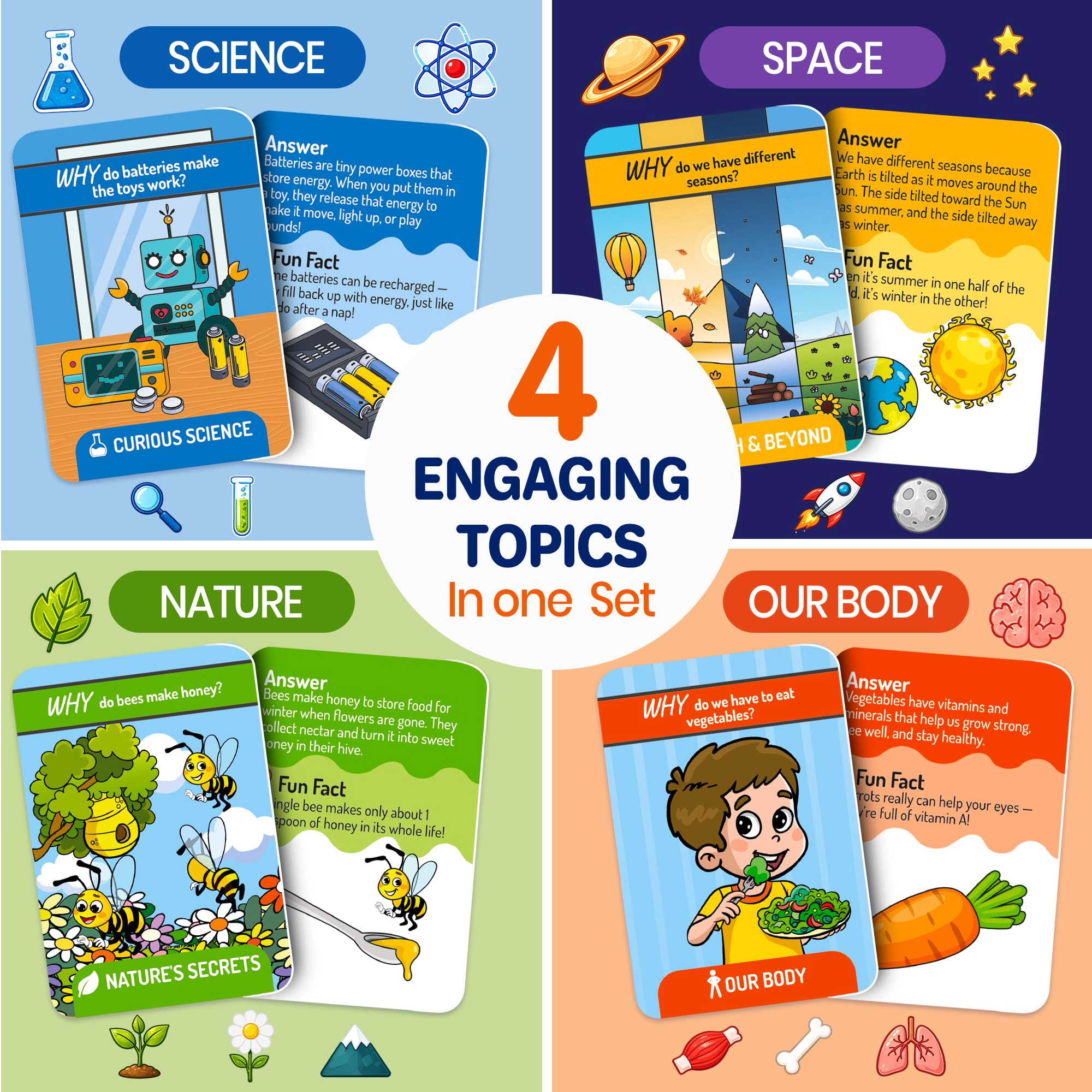 QUOKKA Why Questions Flash Cards for Kids Ages 4-7, 101 Question and Answer Cards on Science, Nature, Space and the Human Body