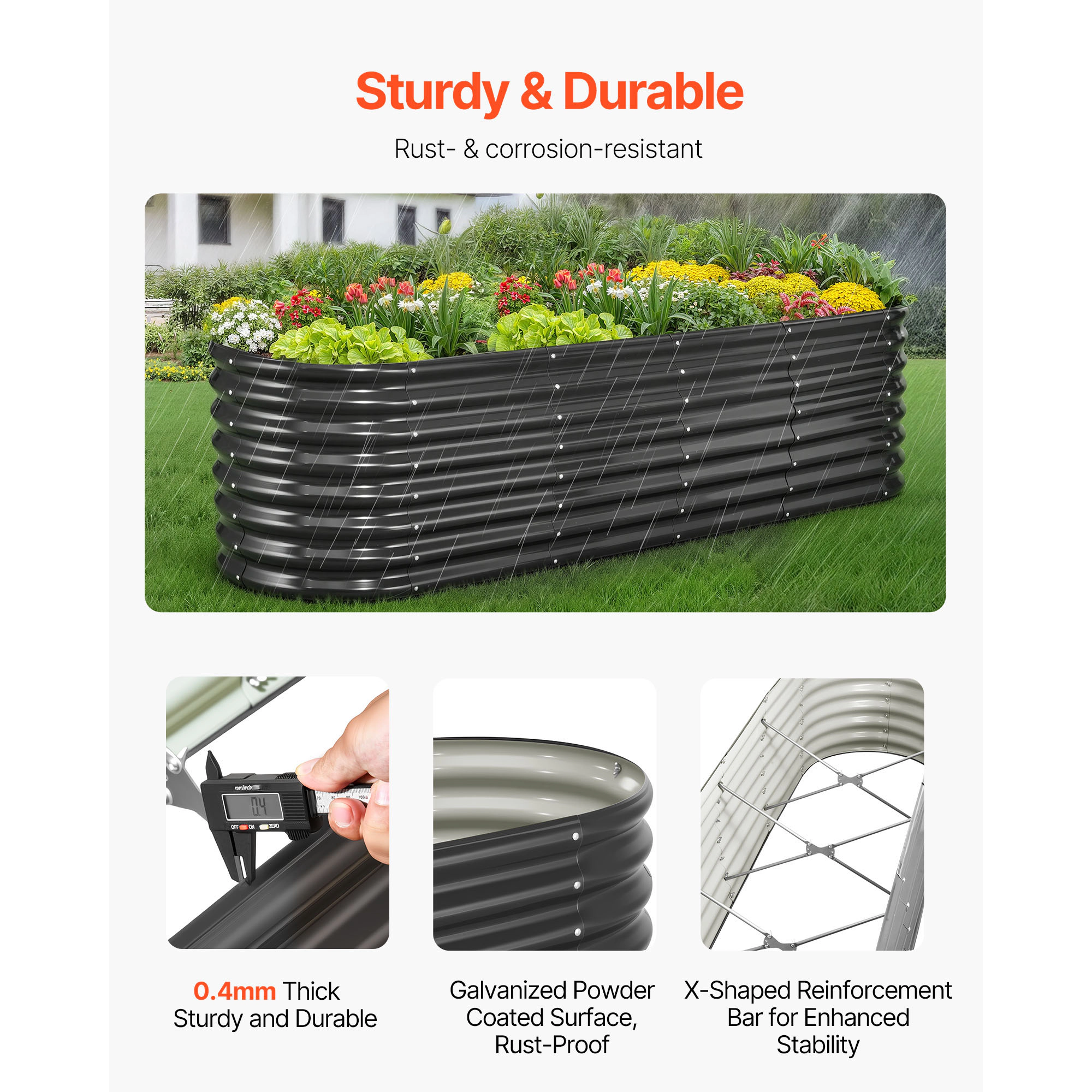 HONGGE Galvanized Raised Garden Bed Oval Metal Planter Box for Flowers Vegetables