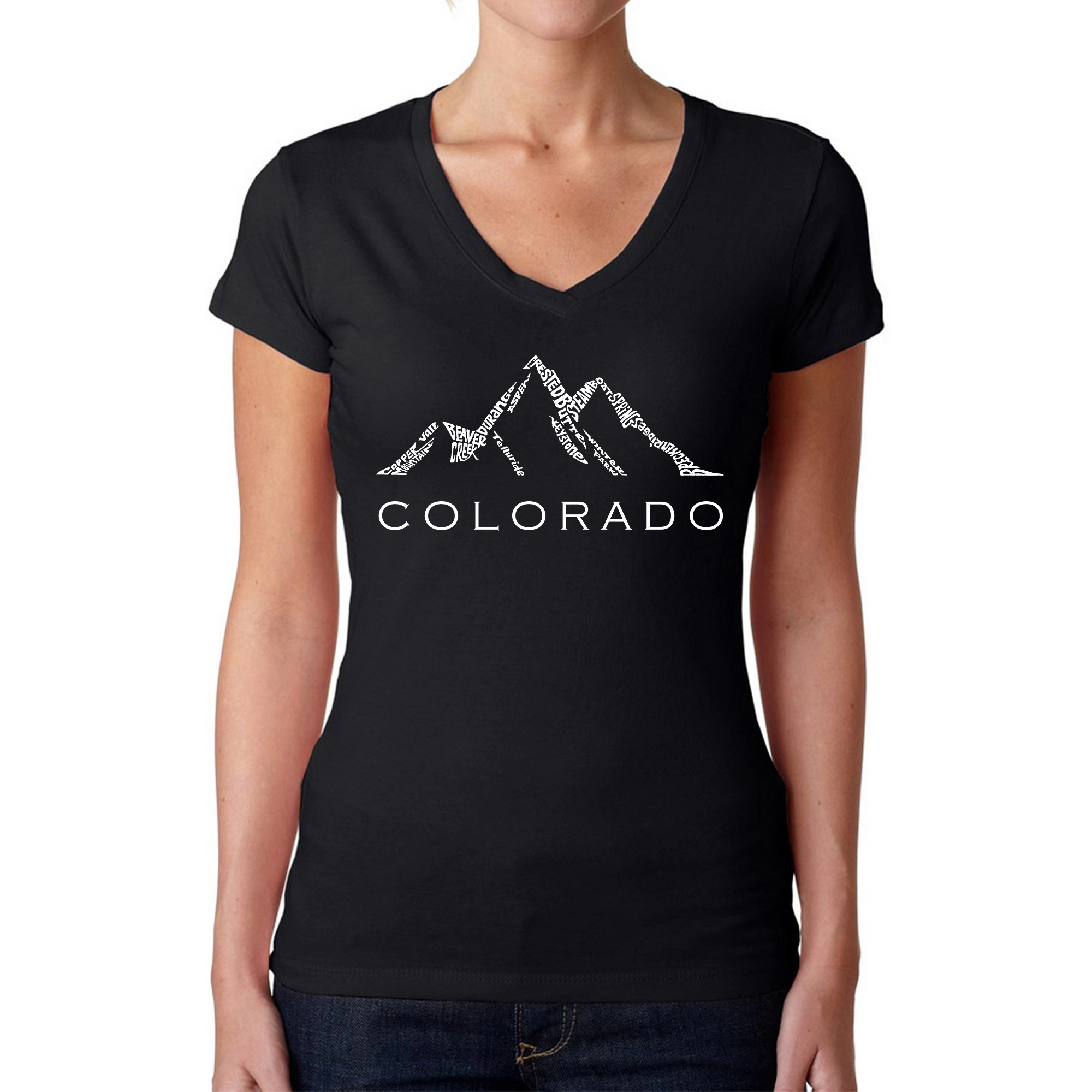 LA Pop Art Womens Word V-Neck T-Shirt - Colorado Ski Towns