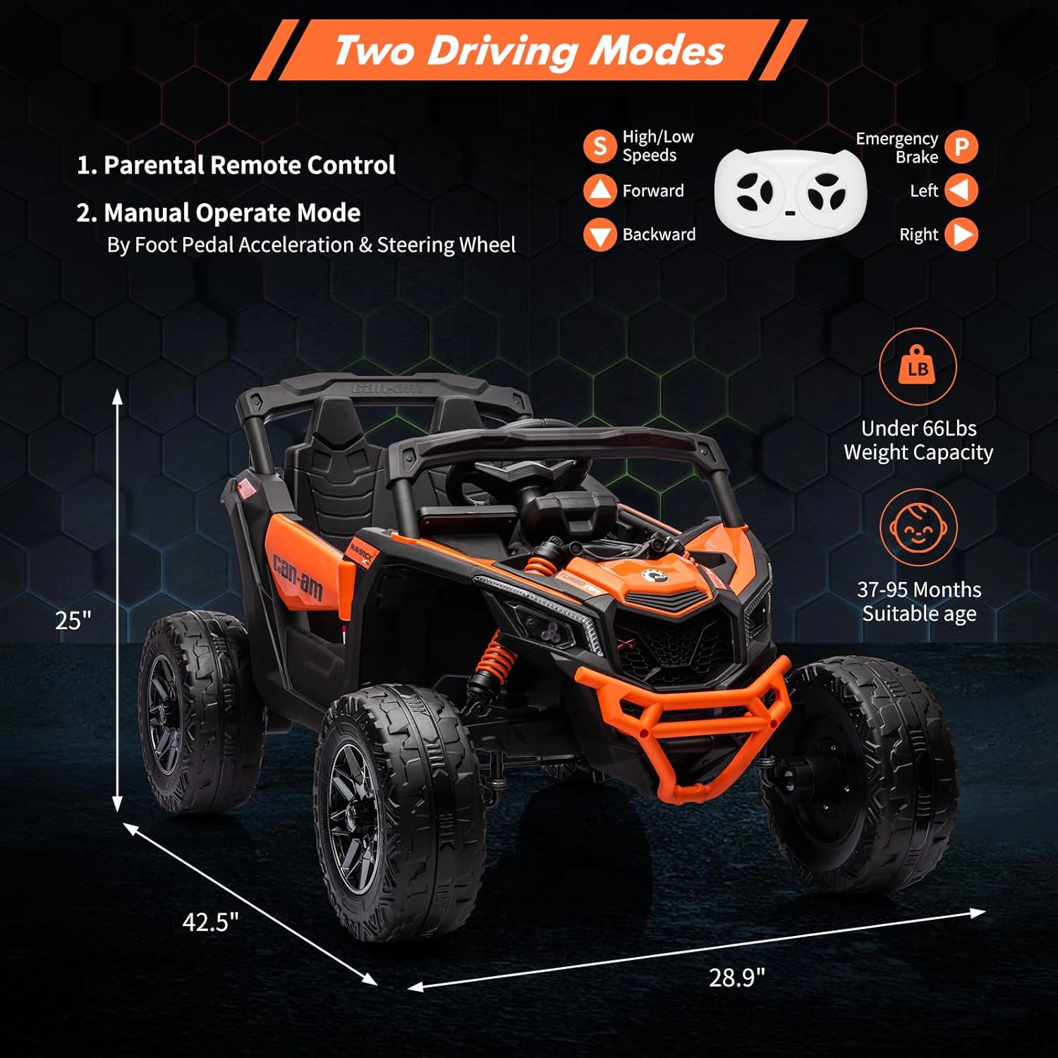 Enjyam 12V Licensed Can-Am Kids Ride On UTV, Electric Off-Road Car w/Remote, LED Lights, Music, Safety Belt, Open Doors