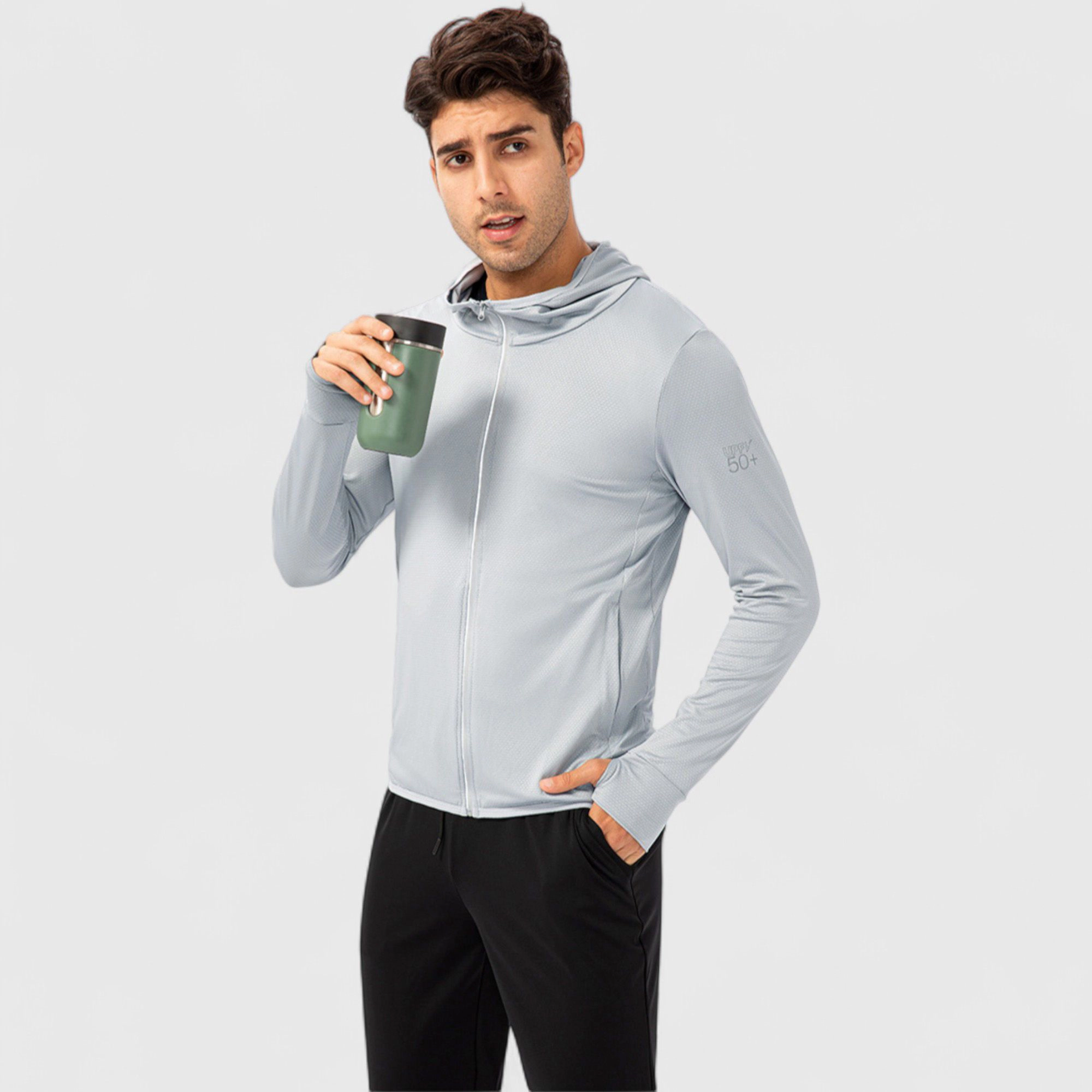 Anna-Kaci Men's Lightweight Zip-Up Hooded Jacket with Thumbholes and UPF 50+ Protection