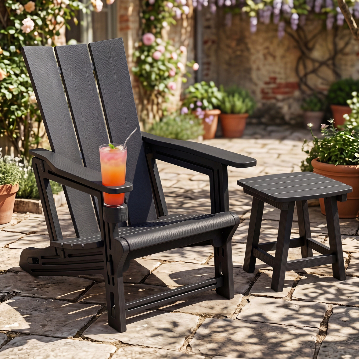 LJG HDPE Outdoor Adirondack Chairs with Cup Holder